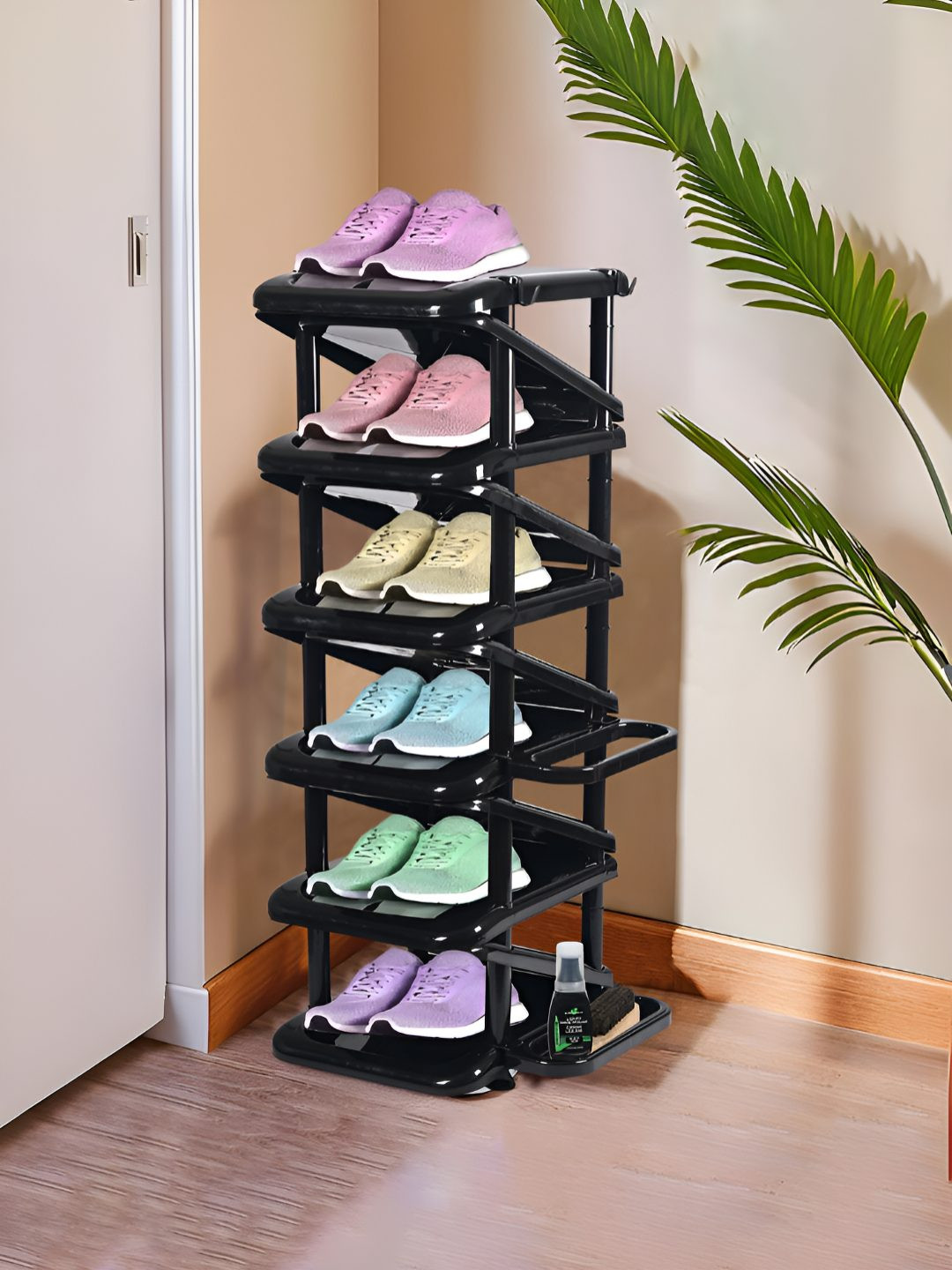 Myntra Elegant Homes Black 6-Layer Foldable Shoe Rack