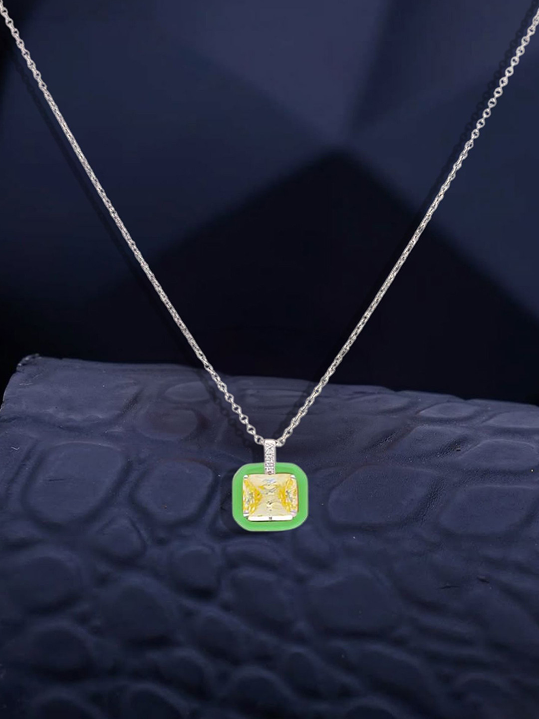 TVISVA JEWELS 925 Sterling Silver Rhodium-Plated CZ Square-Shped Pendant With Chain