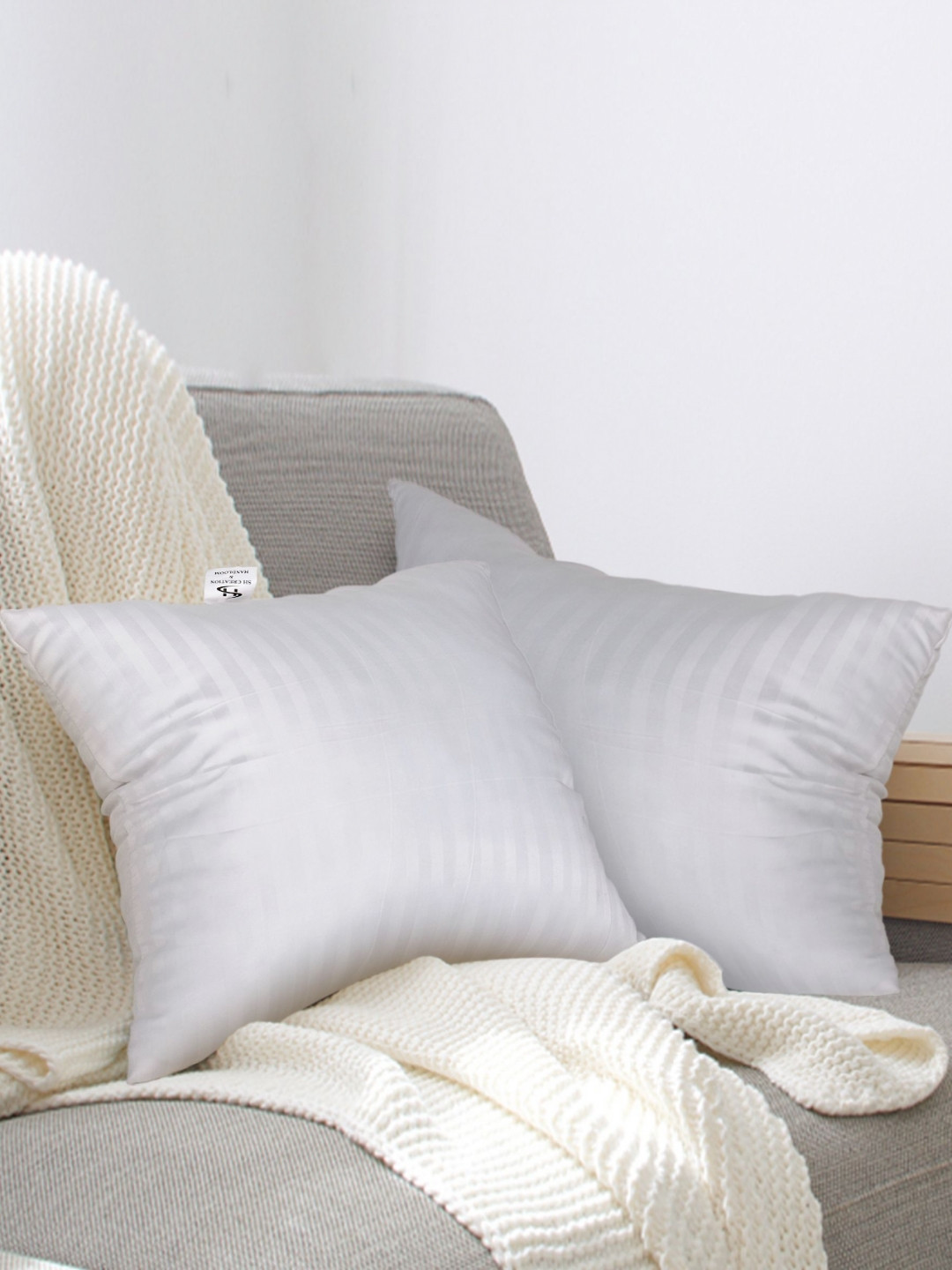 SH Creation and Handlooms White Striped Filled Cushion