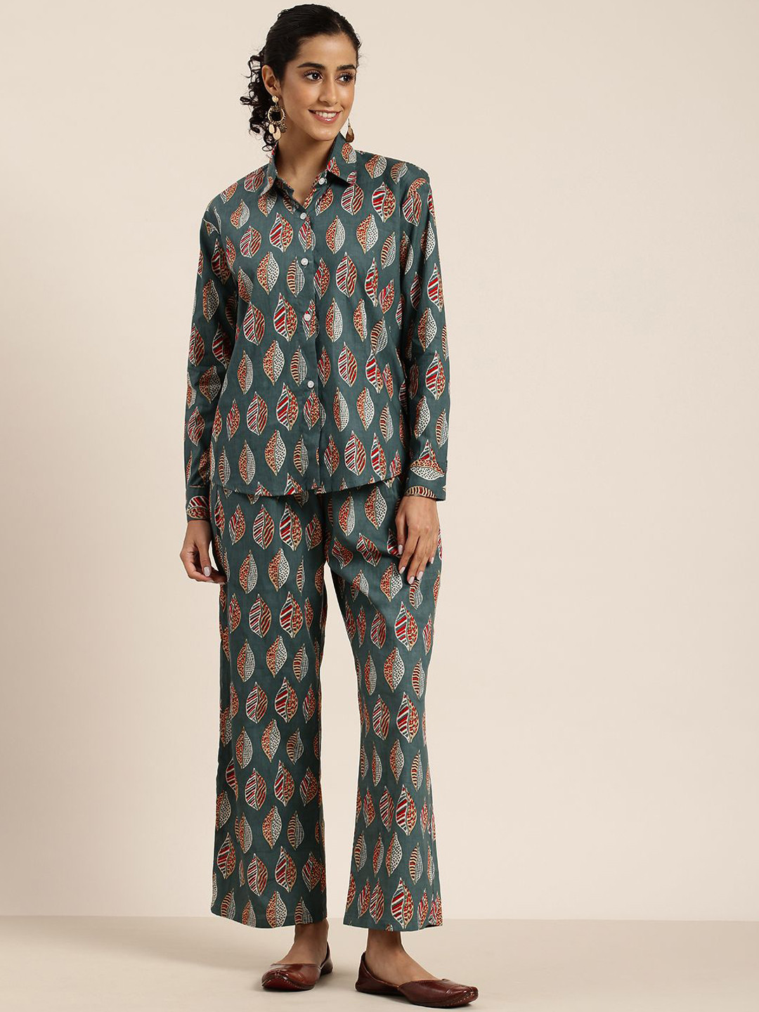 DressBerry Printed Pure Cotton Shirt & Trousers Co-Ord Set