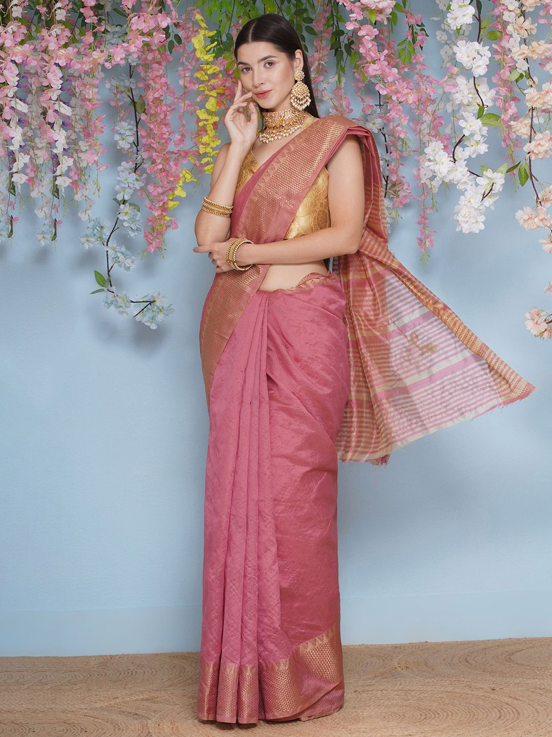 LABEL KASHI Zari Tussar Saree With Unstitched Blouse Piece