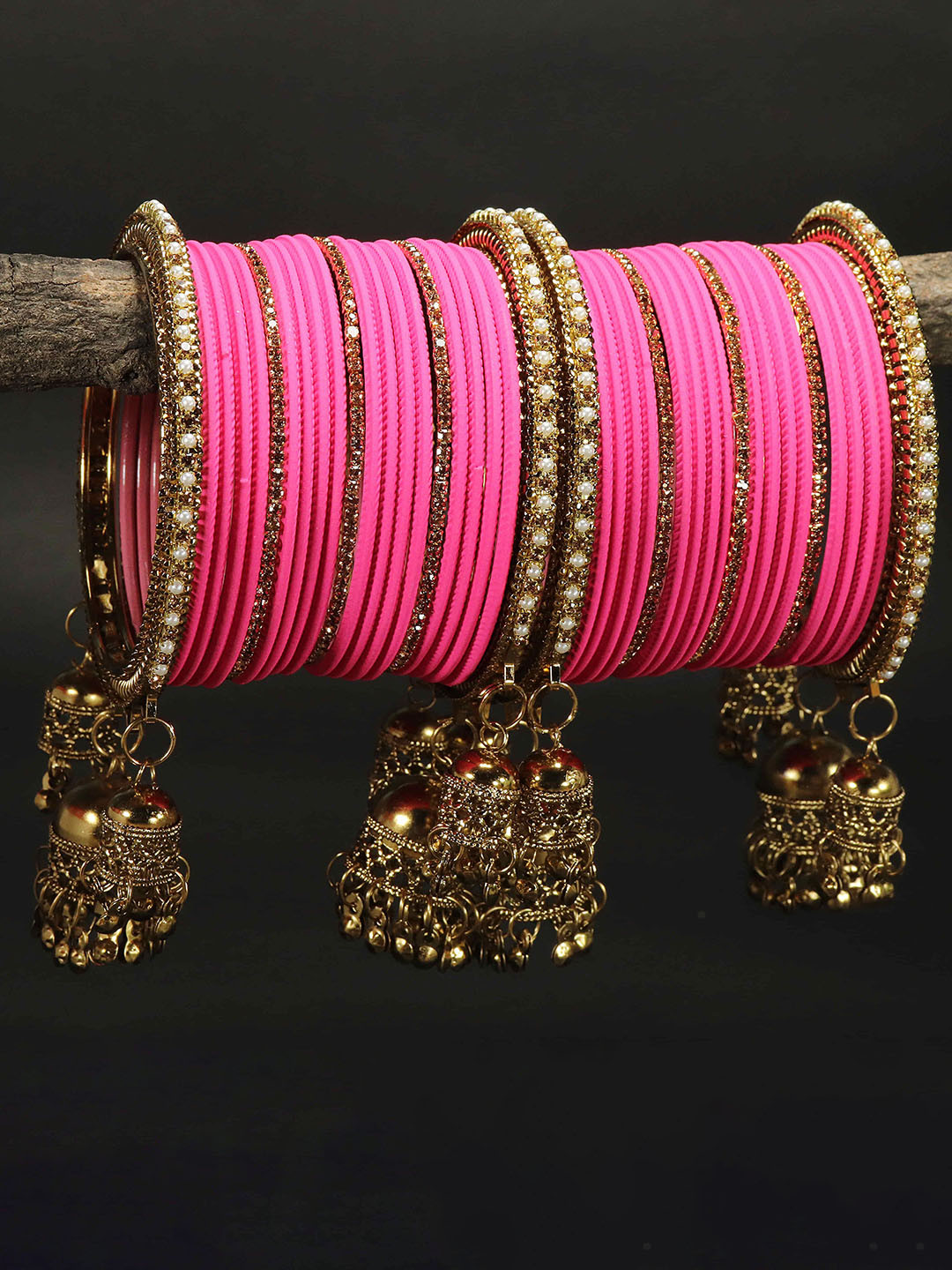 RIJOLI Set Of 42 Gold-Plated Latkan Zircon Studded Bangles