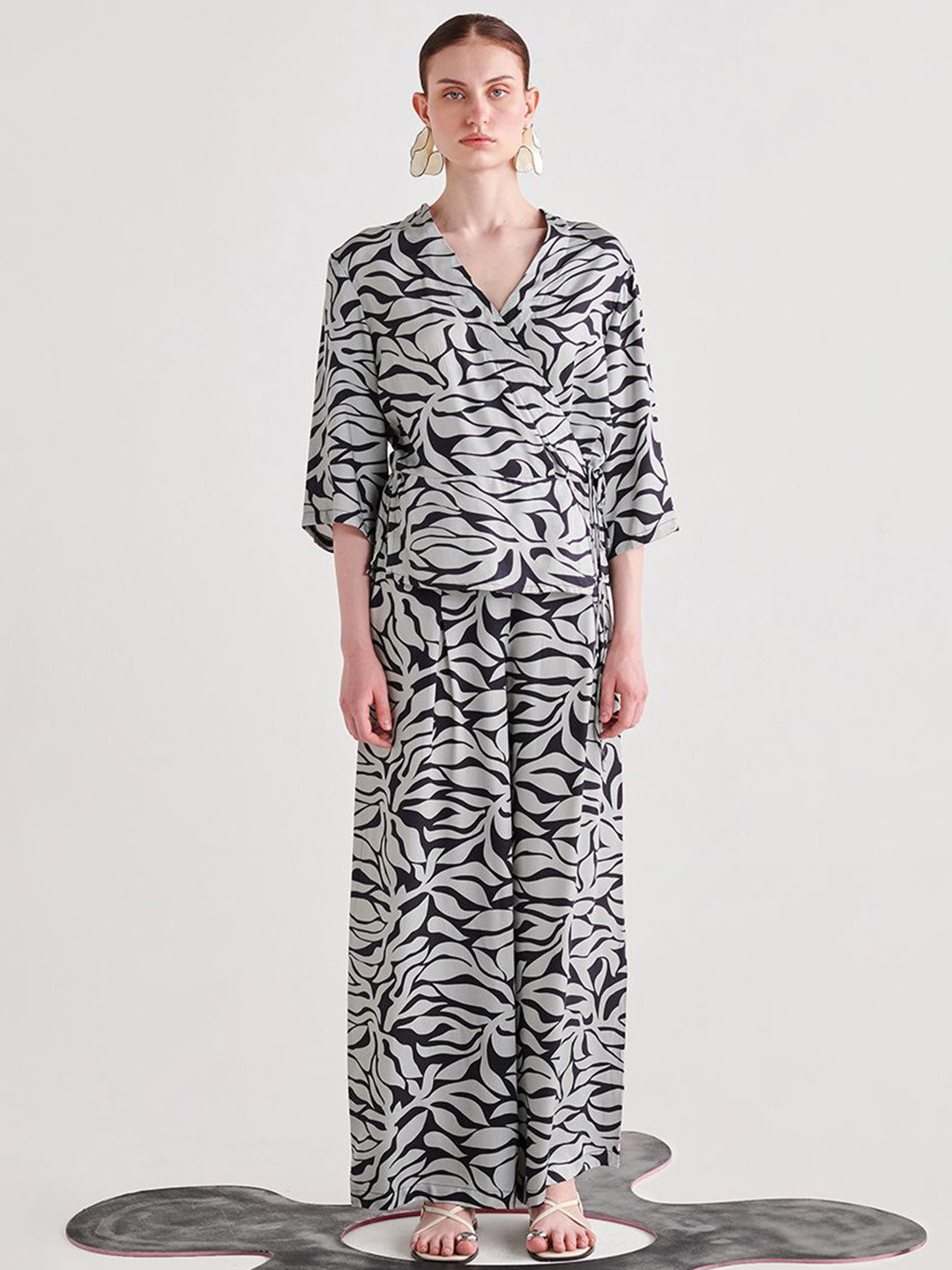 Midsummer Leaf Printed Top With Palazzo Co-Ords