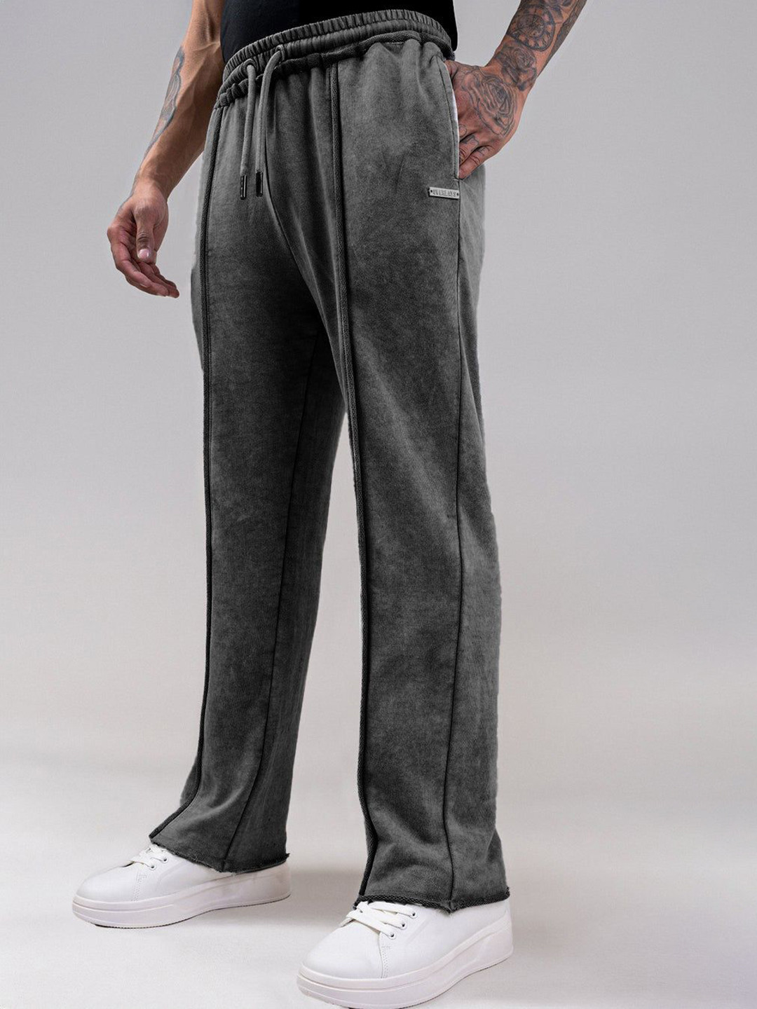 Overlays Grey Distressed Raw Hem Joggers
