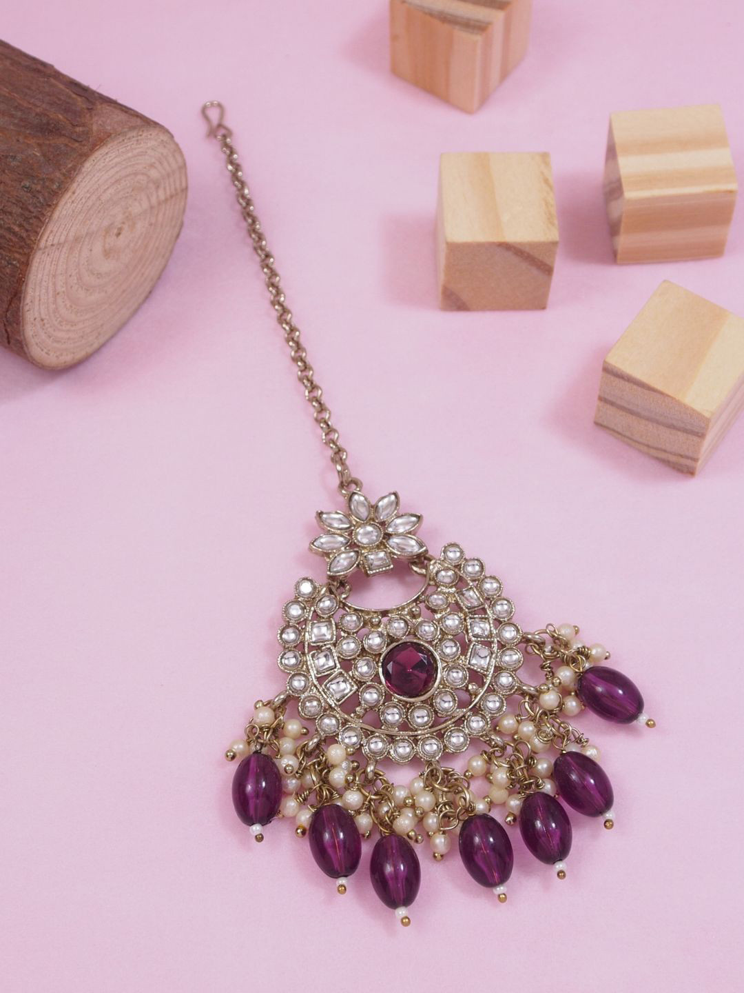 I Jewels Gold-Plated Maang Kundan & Pearl Studded Tikka Head Jewellery