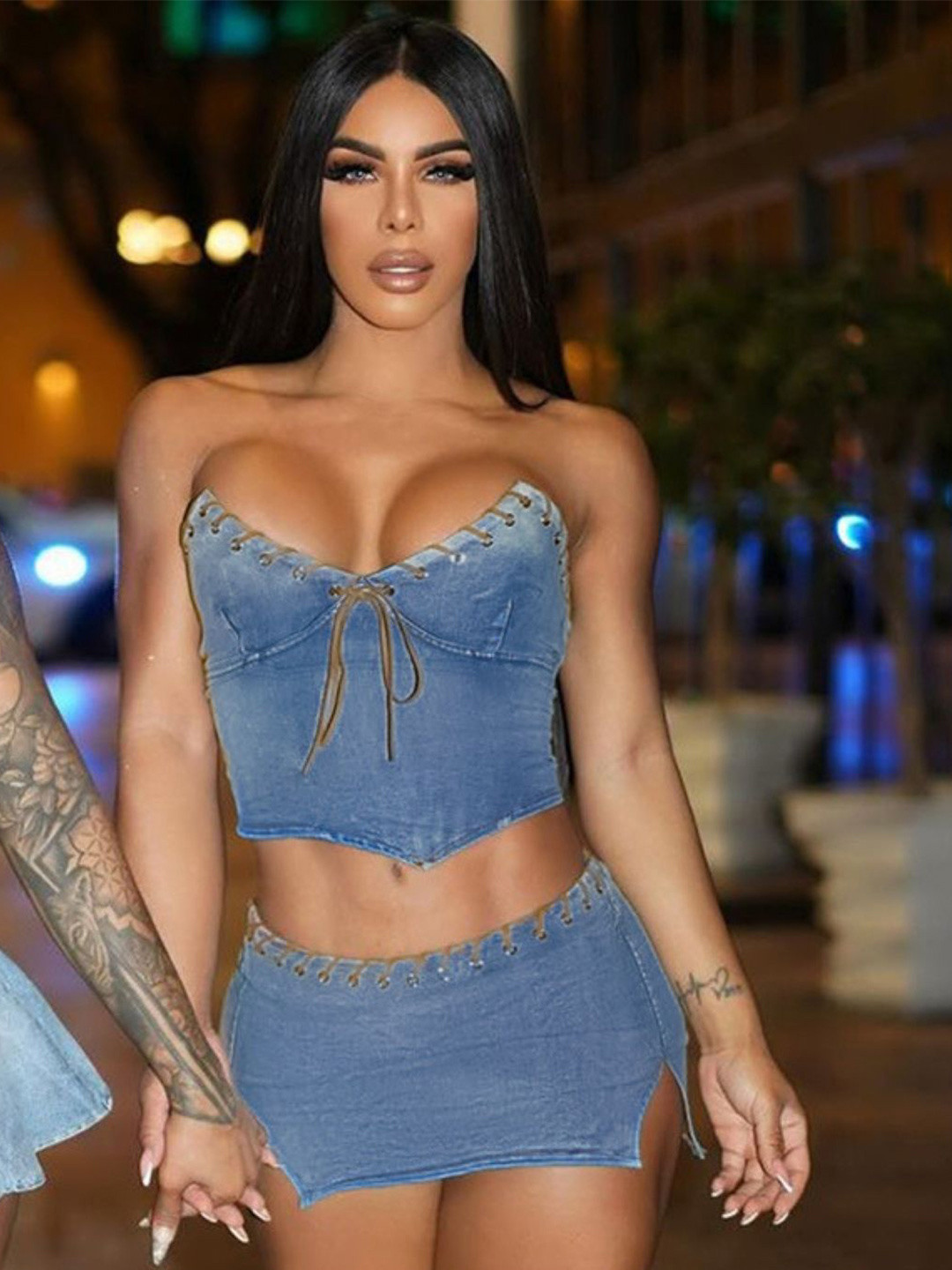 StyleCast Women Top With Skirt Denim Co-Ords Sets