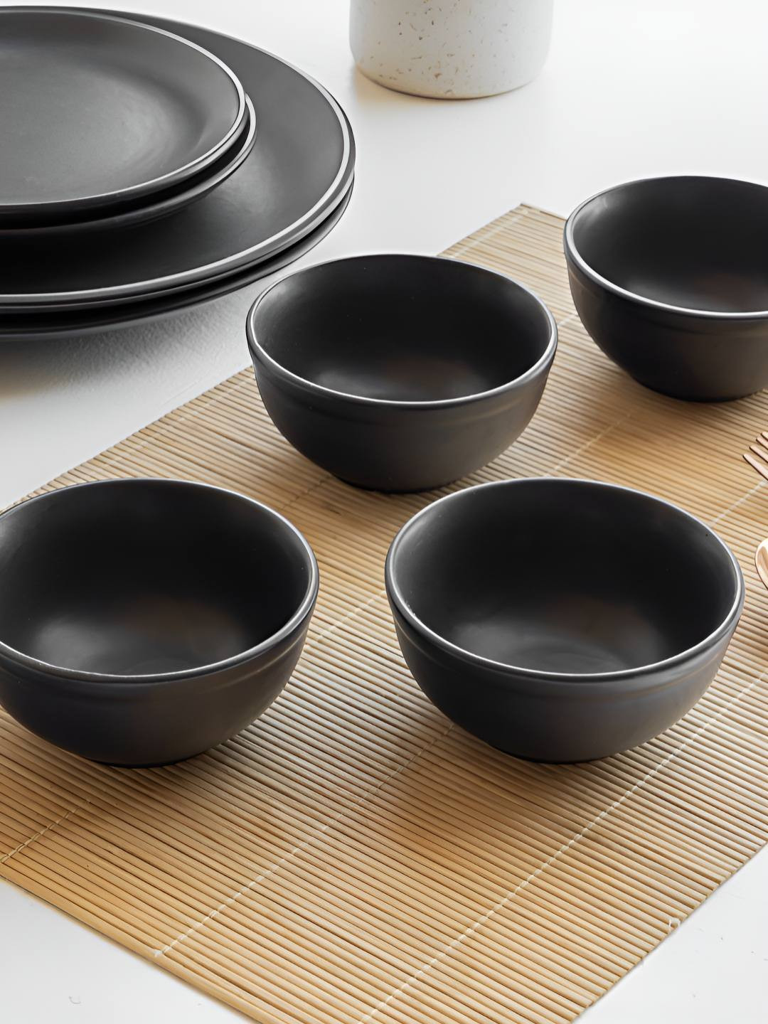 Claymistry Bone Ash-Free Black Solid Ceramic Dishwasher and Microwave Safe 8 Piece Dinner Set