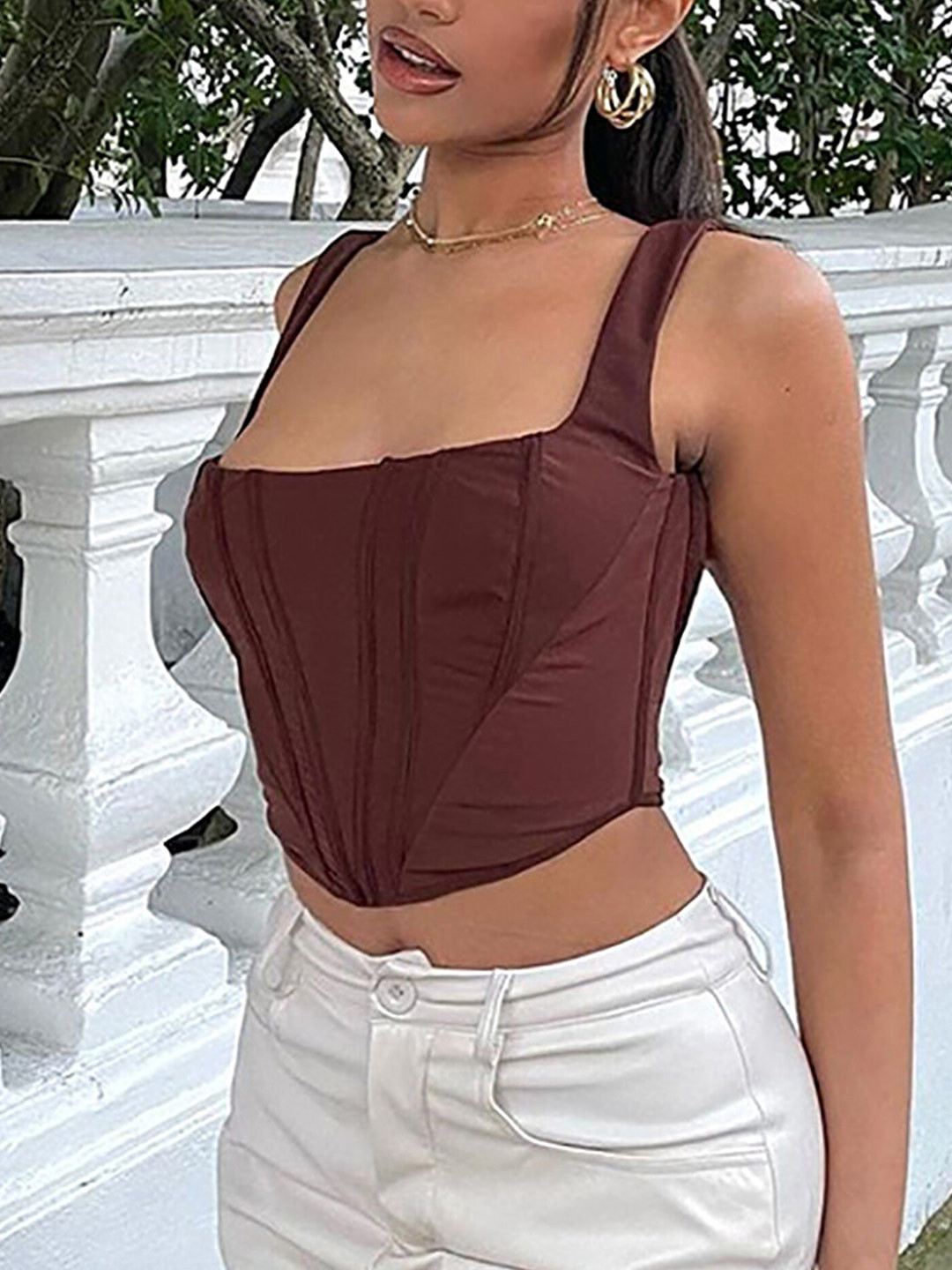 LULU & SKY Square Neck Fitted Corset Crop Top