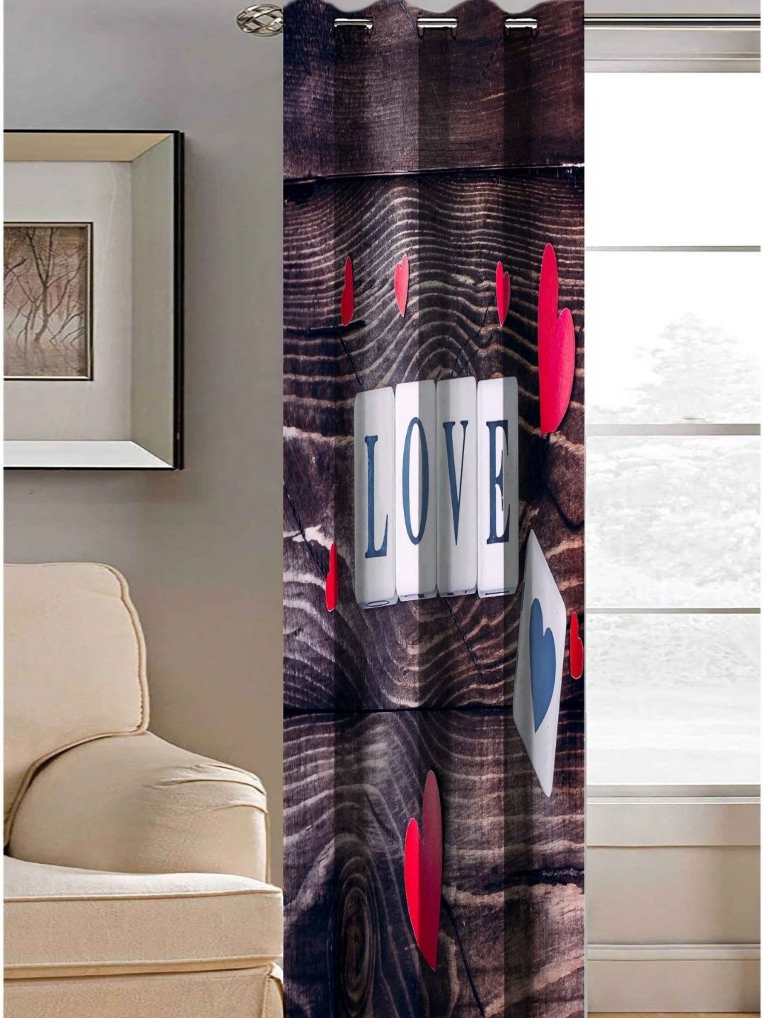 Aura Black & Red Abstract Printed Light Blocking Window Curtain