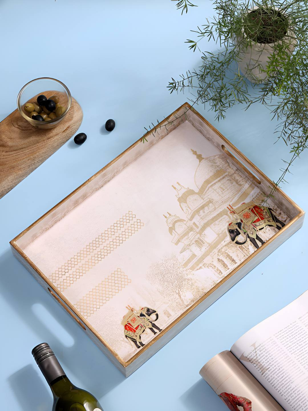 DULI White And Red Printed Easy To Clean Serving Tray