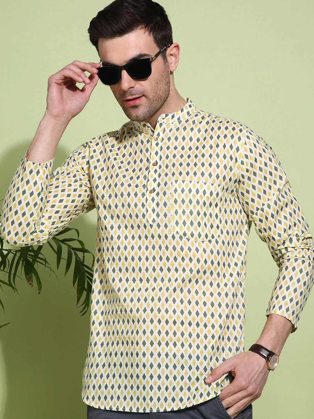 FUBAR Men Geometric Printed Daily Cotton Straight Kurta