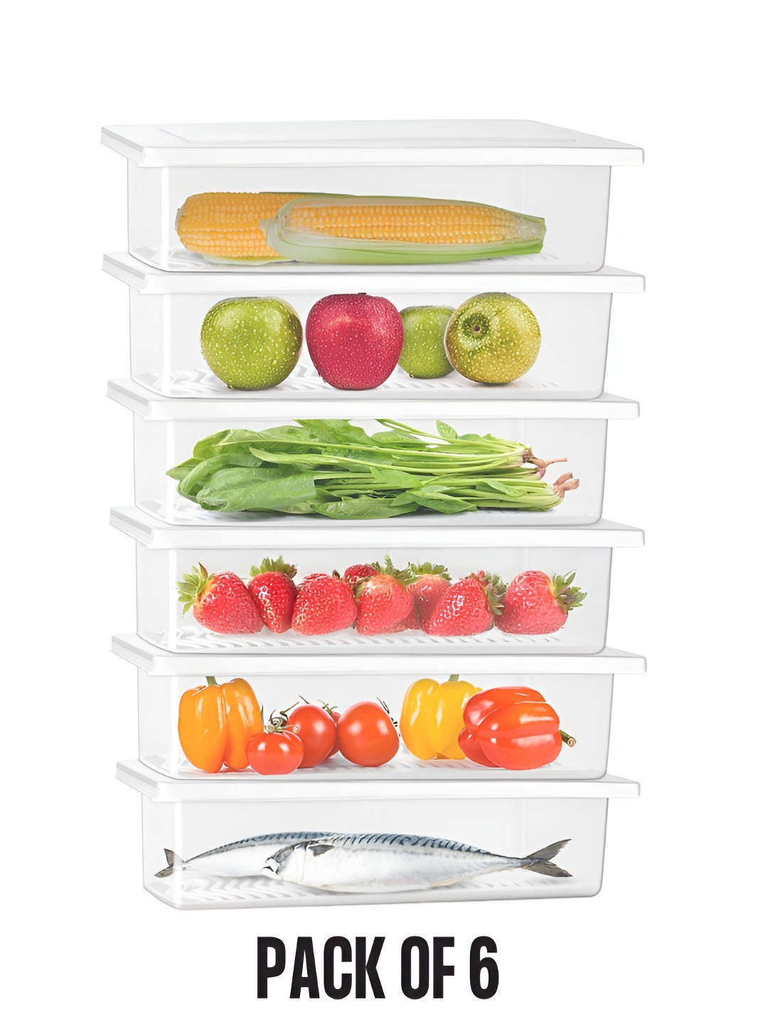 Wecoco Transparent Plastic Easy To Clean 6 Piece Flip Top Fridge Container-1.5L