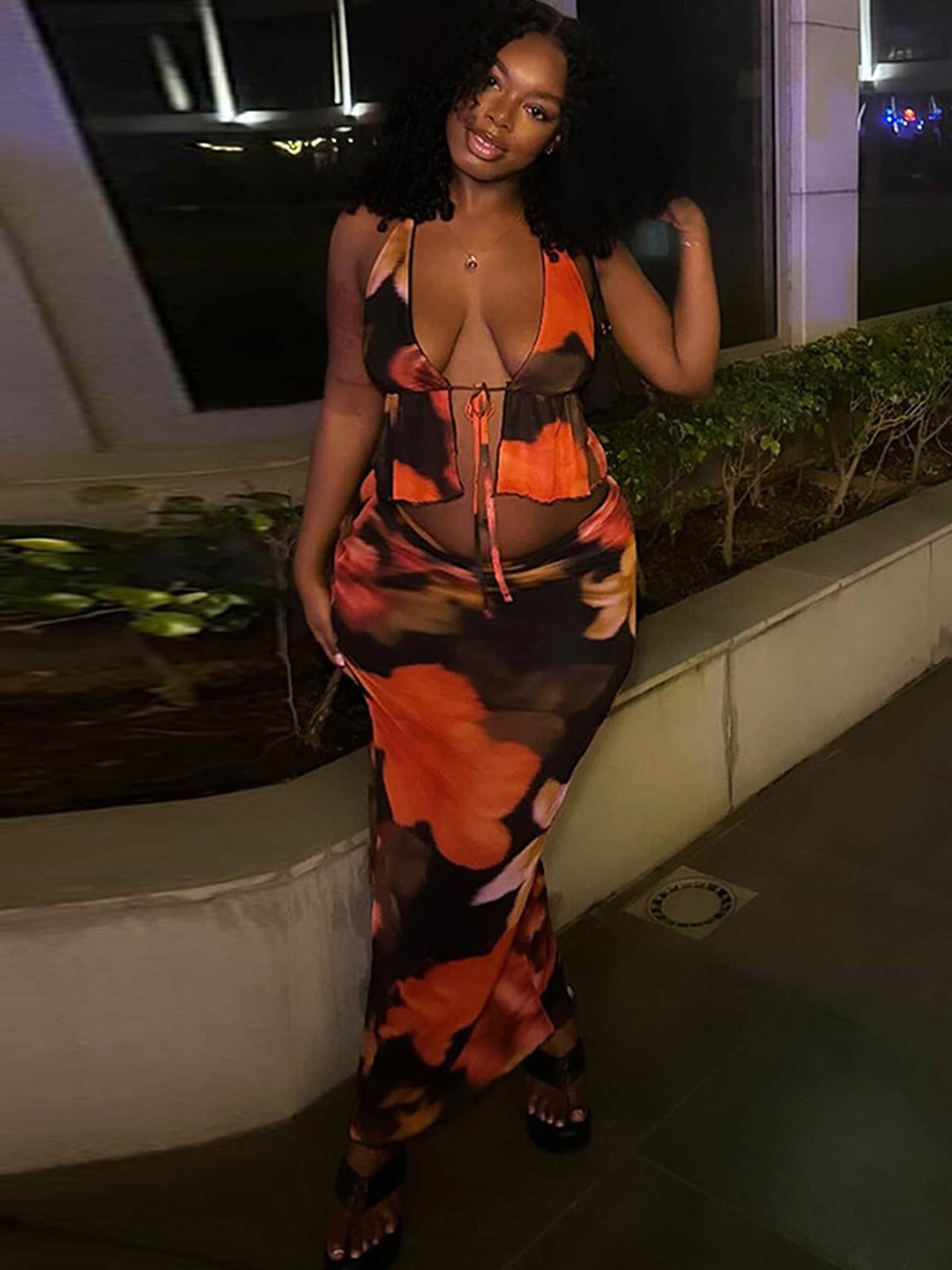 LULU & SKY 3d Effect Printed Halter Neck Top With Skirt