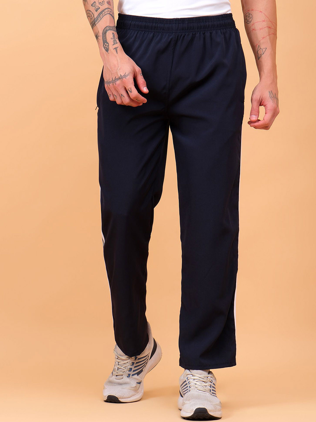 TrybeX Men Mid-Rise Side Stripe Track Pants