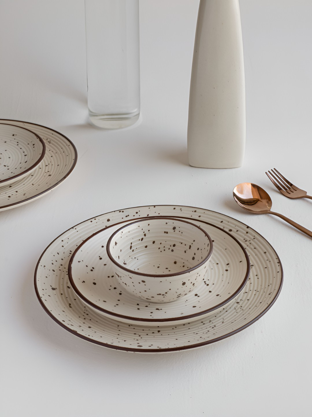 Claymistry Bone Ash-Free Off White Marble Ceramic Microwave Safe 3 Piece Dinner Set