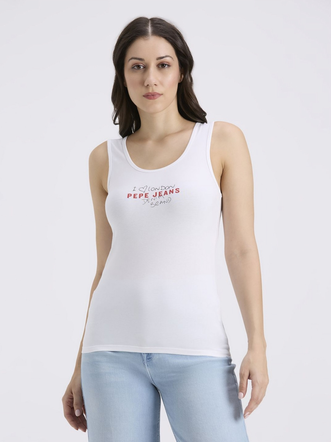Pepe Jeans Typography Printed Round Neck Sleeveless Tank Top