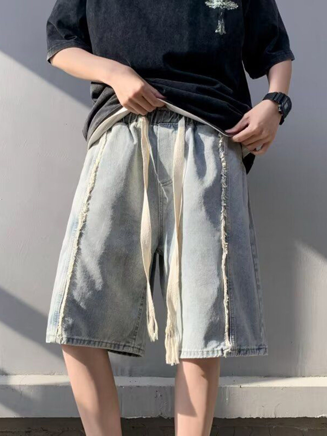 StyleCast Men Loose Fit Knee Length Denim Shorts