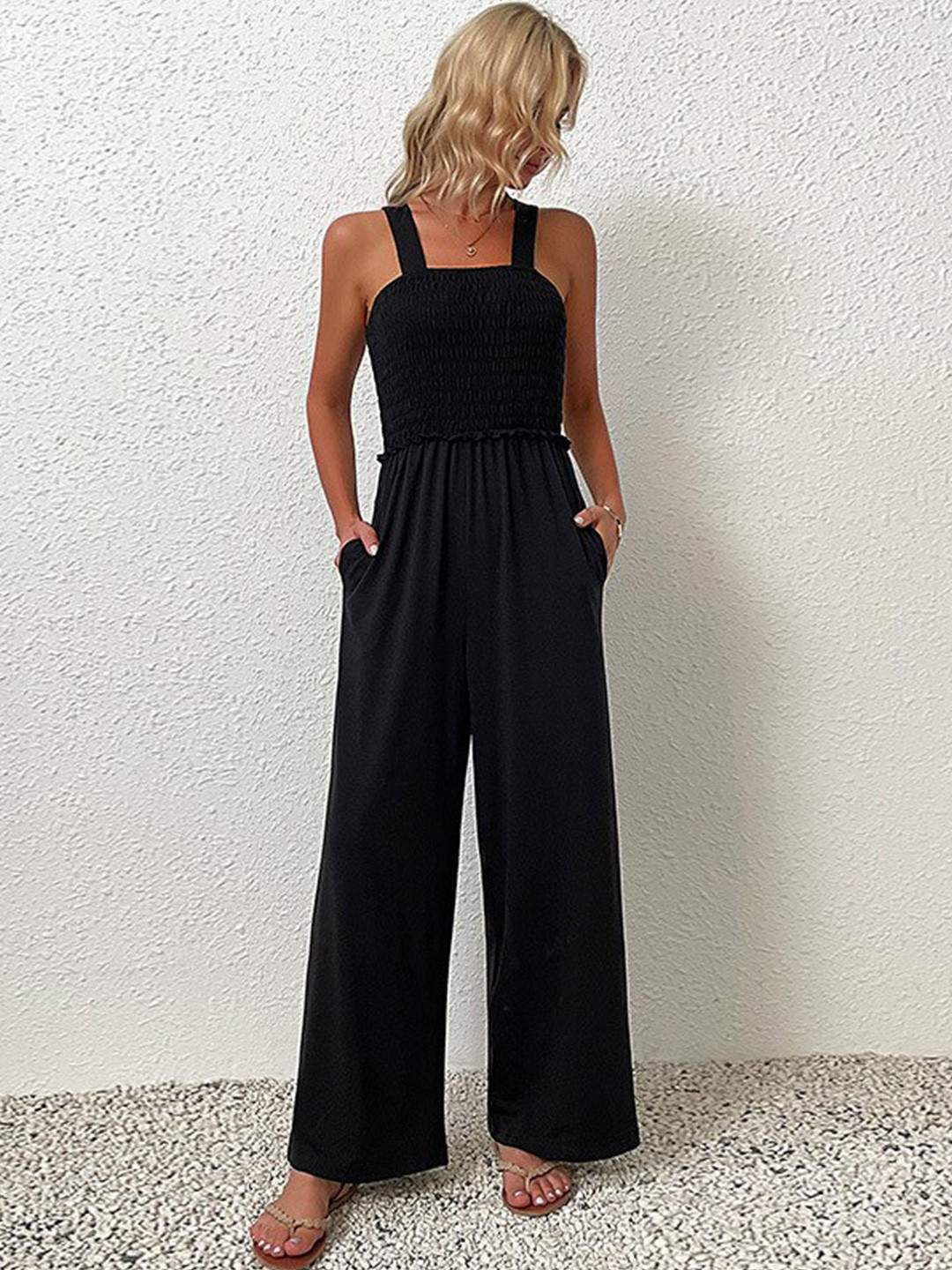 StyleCast Black Shoulder Strap Basic Jumpsuit