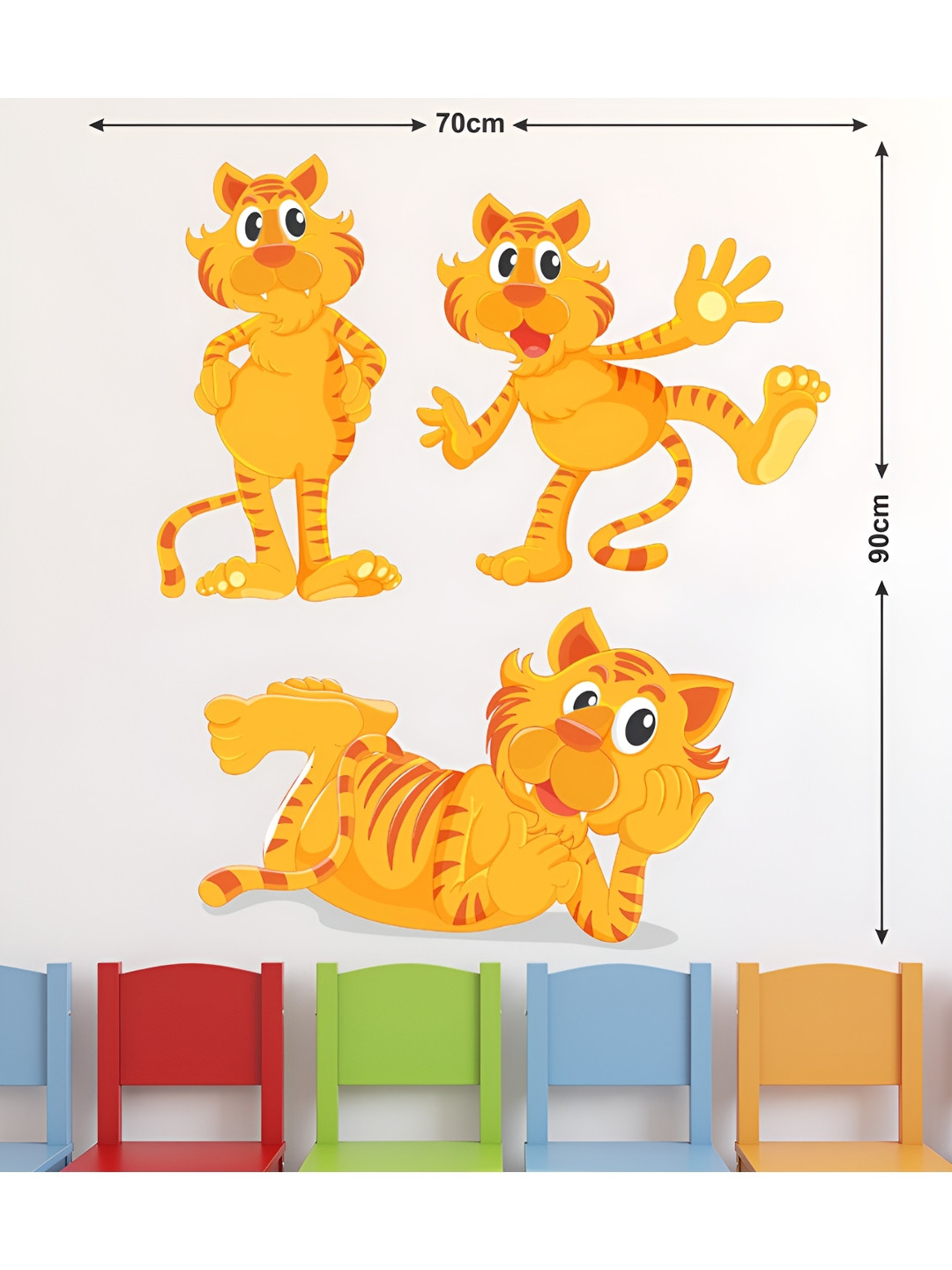 LANSTICK Yellow & Orange-Coloured Cute Lion Printed Self-Adhesive WallStickers