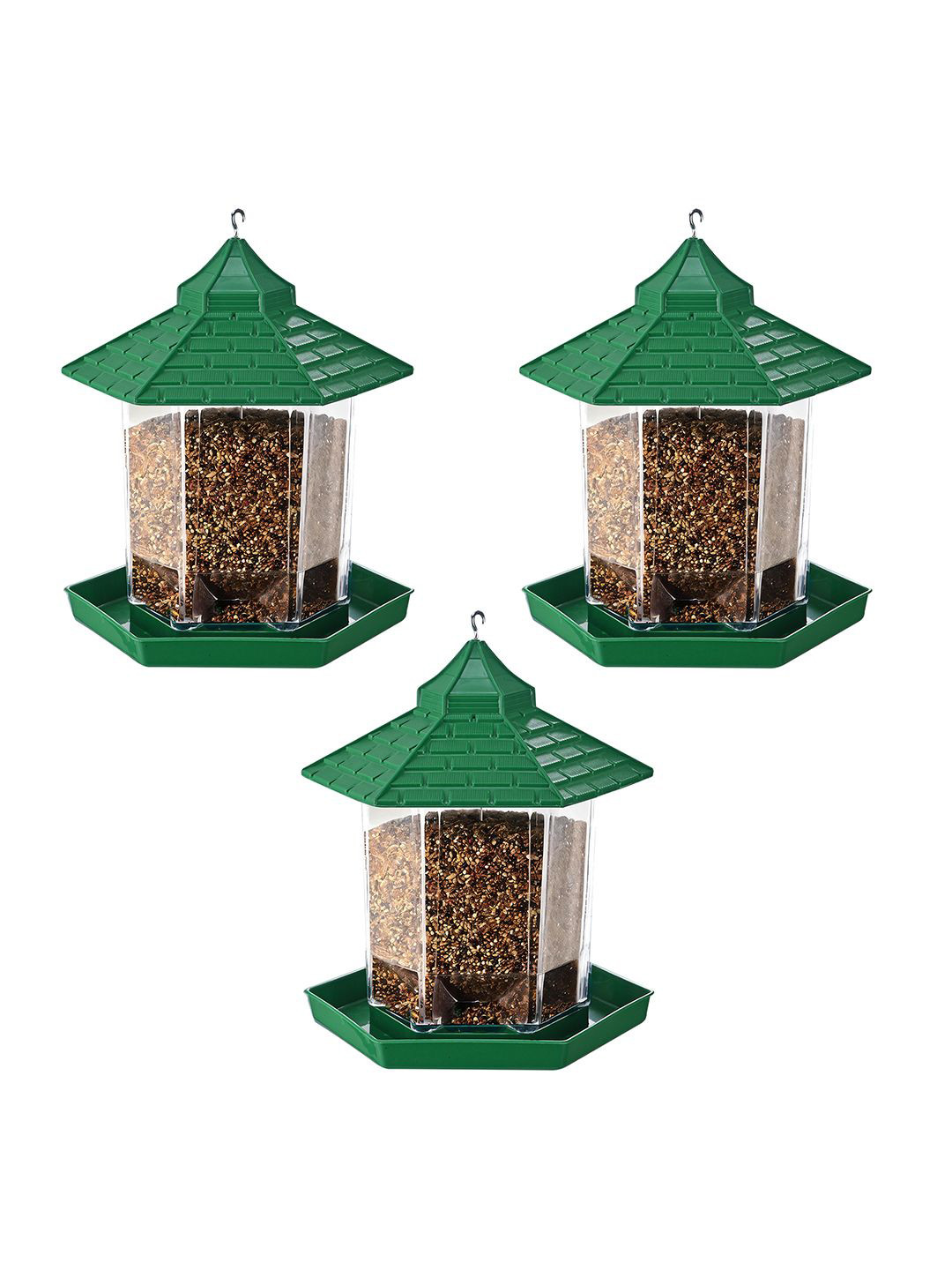 Kuber Industries 3-Pcs Green Hanging BirdsFeeder