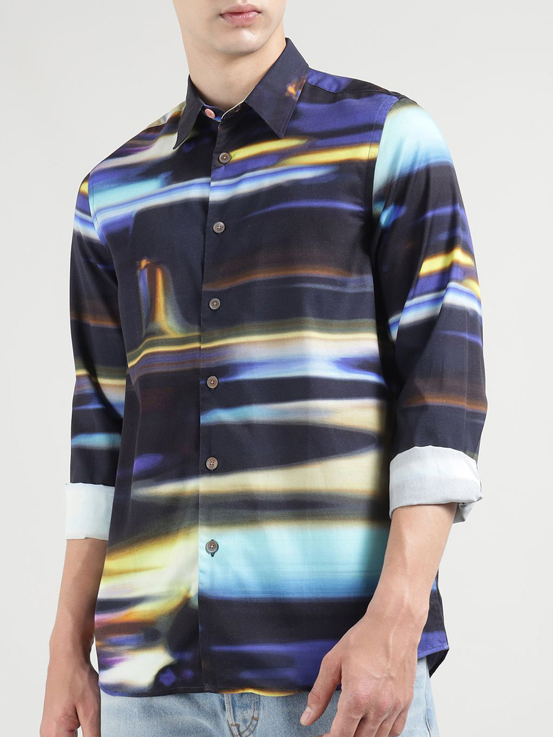 PS By Paul Smith Men Abstract Printed Spread Collar Casual Shirt