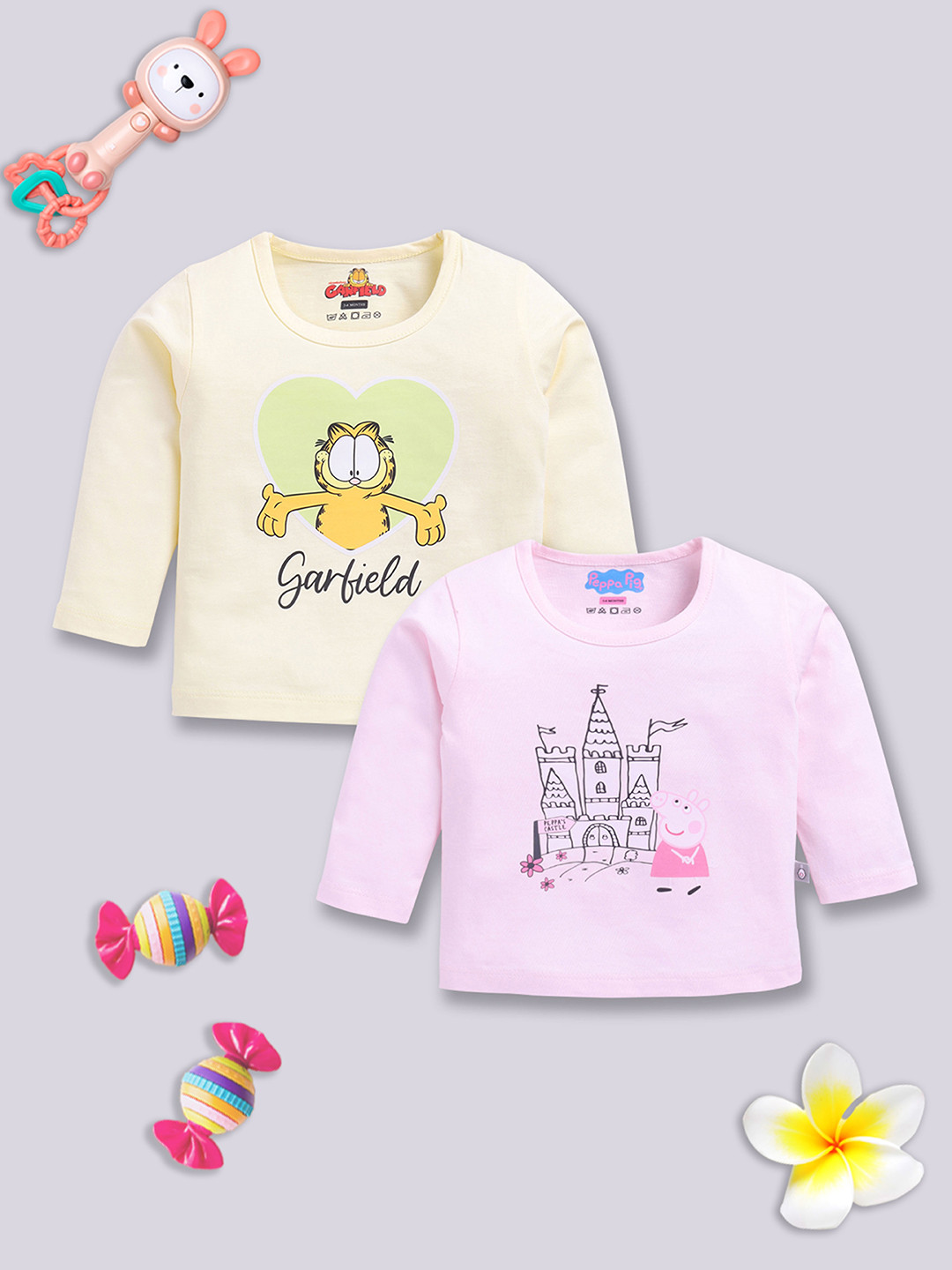 YK X Tinyo Infant Girls Set of 2 Garfield Printed Cotton T-shirts