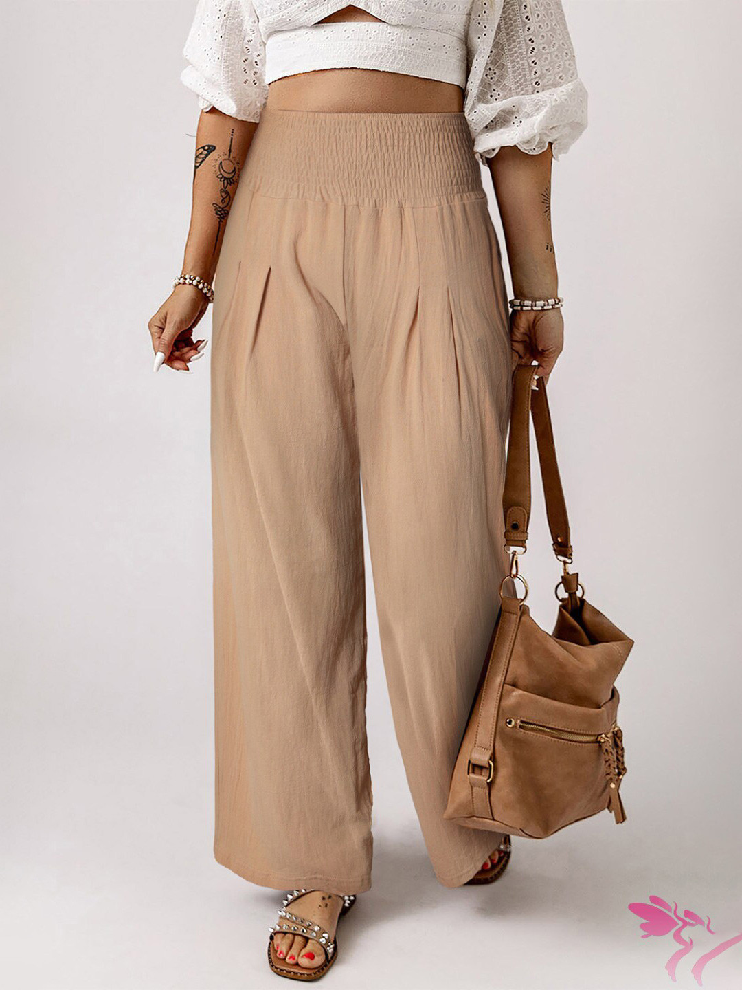 StyleCast Khaki Smocked Wide Leg Palazzos