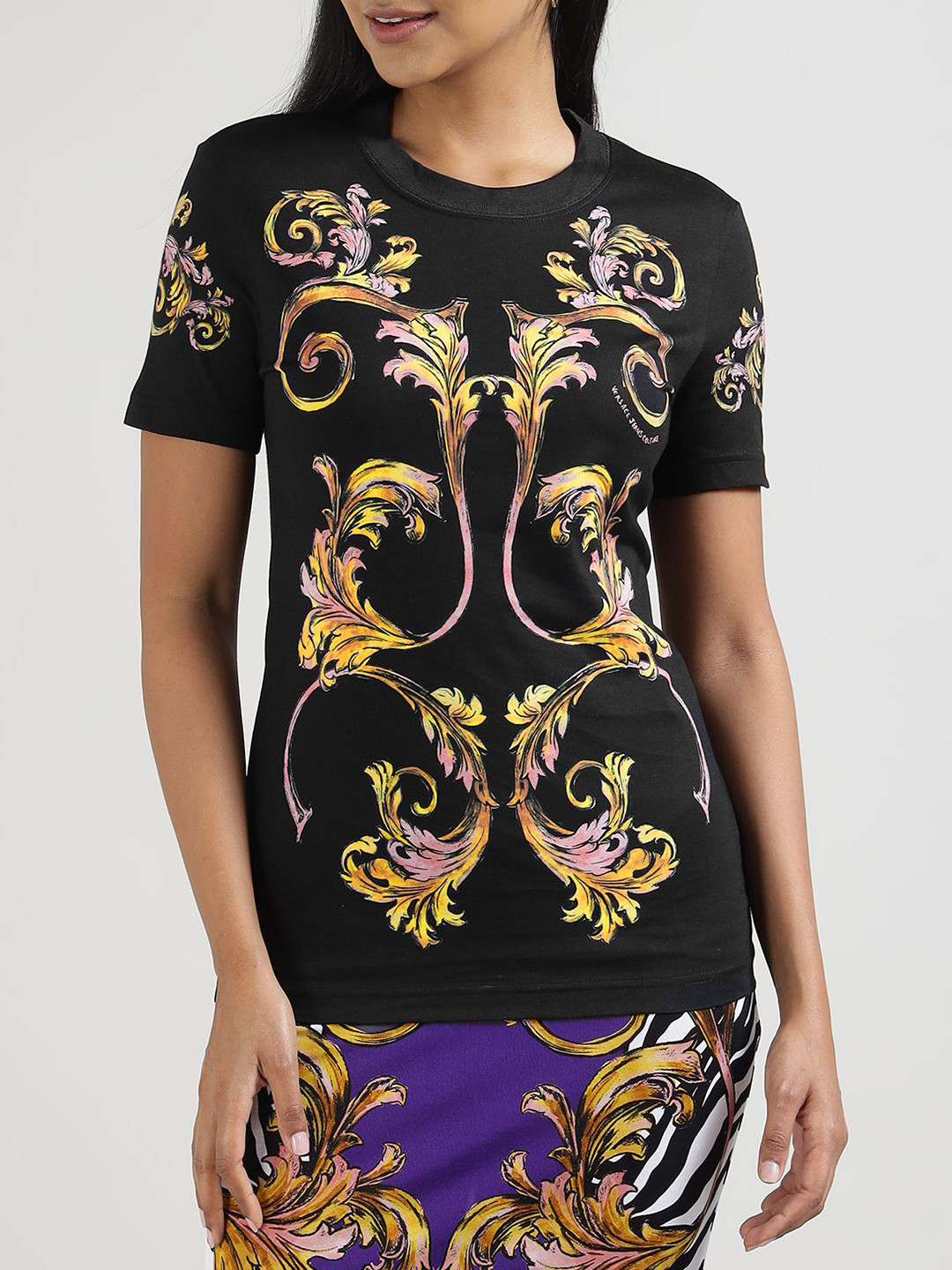 Versace Jeans Couture Women Floral Printed Round Neck Cotton T-shirt