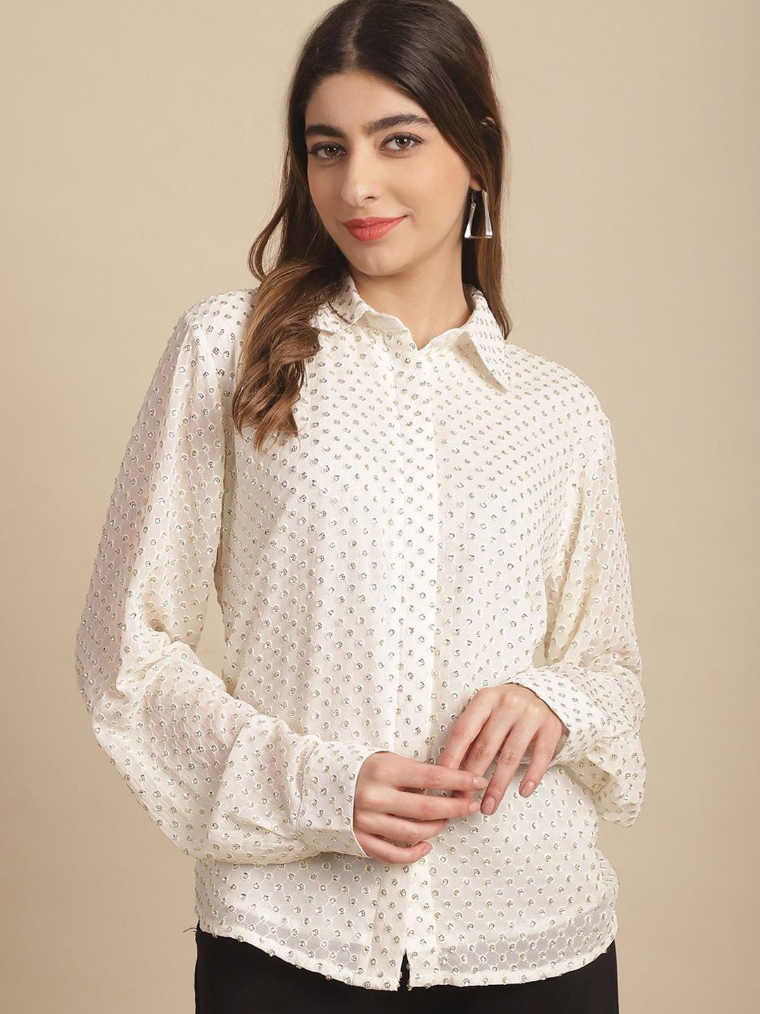 JAKANARY Shiffli Embroidered Casual Shirt