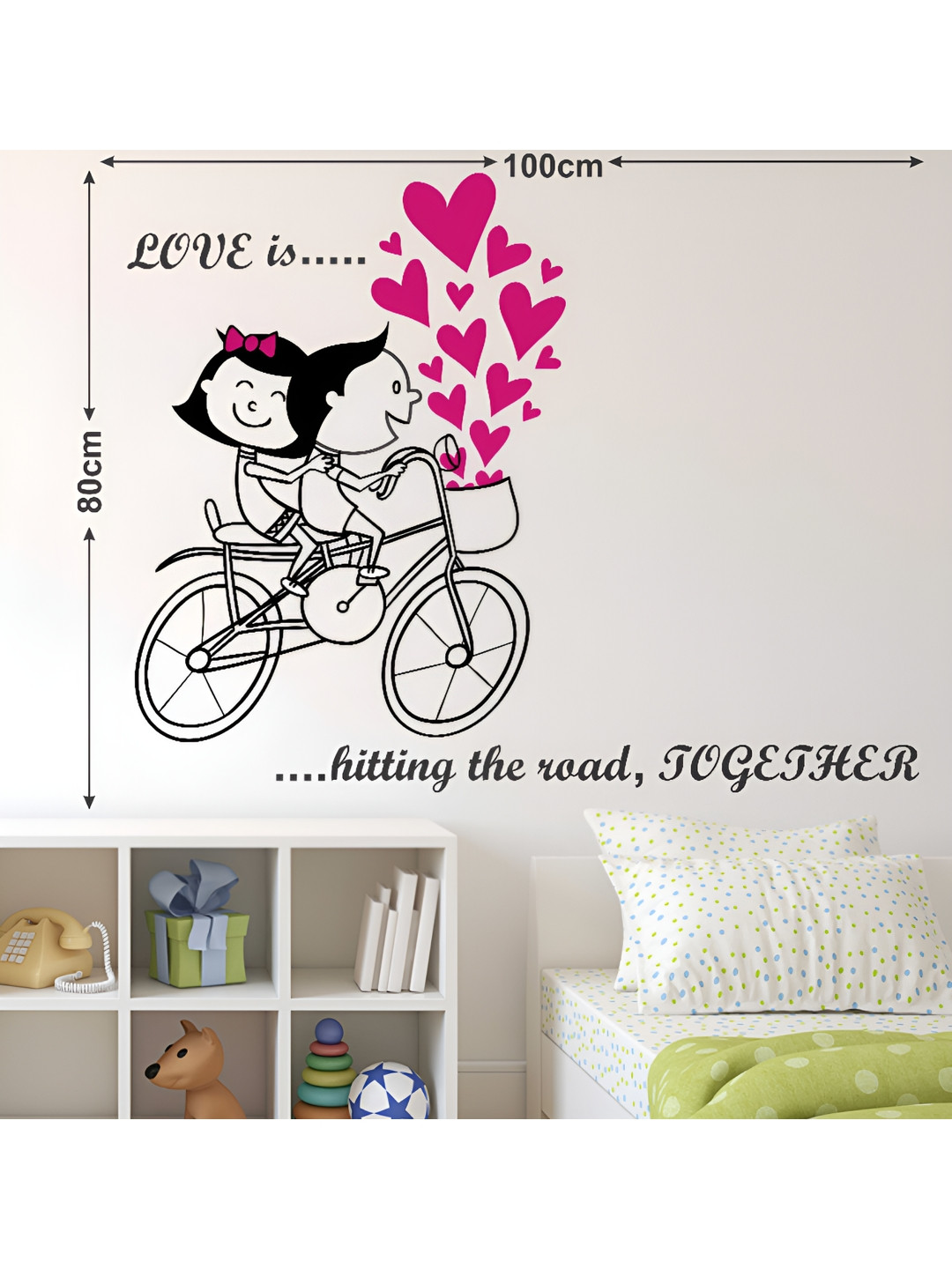 LANSTICK Black & Pink Couple Ride With Cycle Printed Self-Adhesive WallStickers