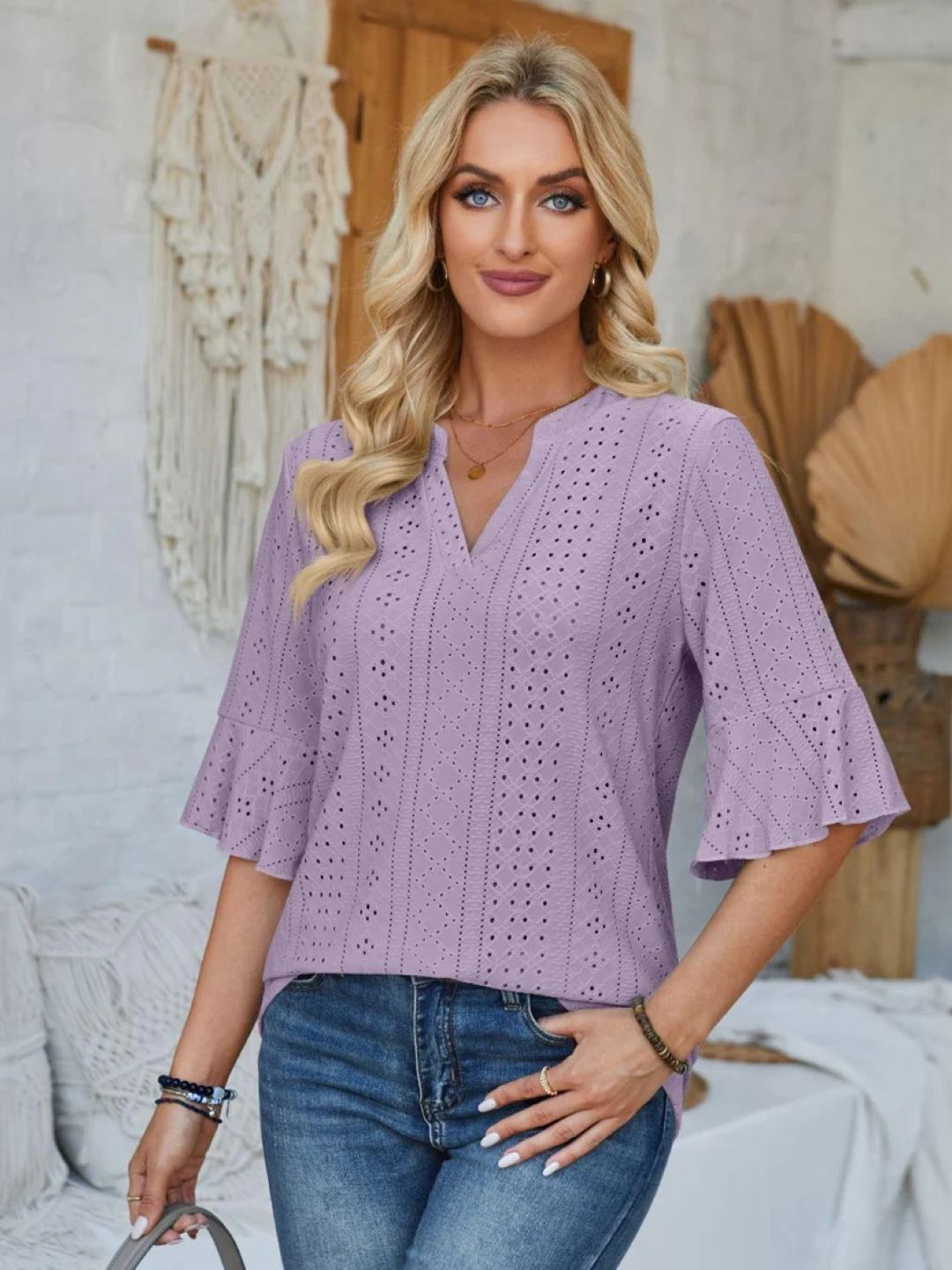 StyleCast Women Lavender V-Neck Longline Top