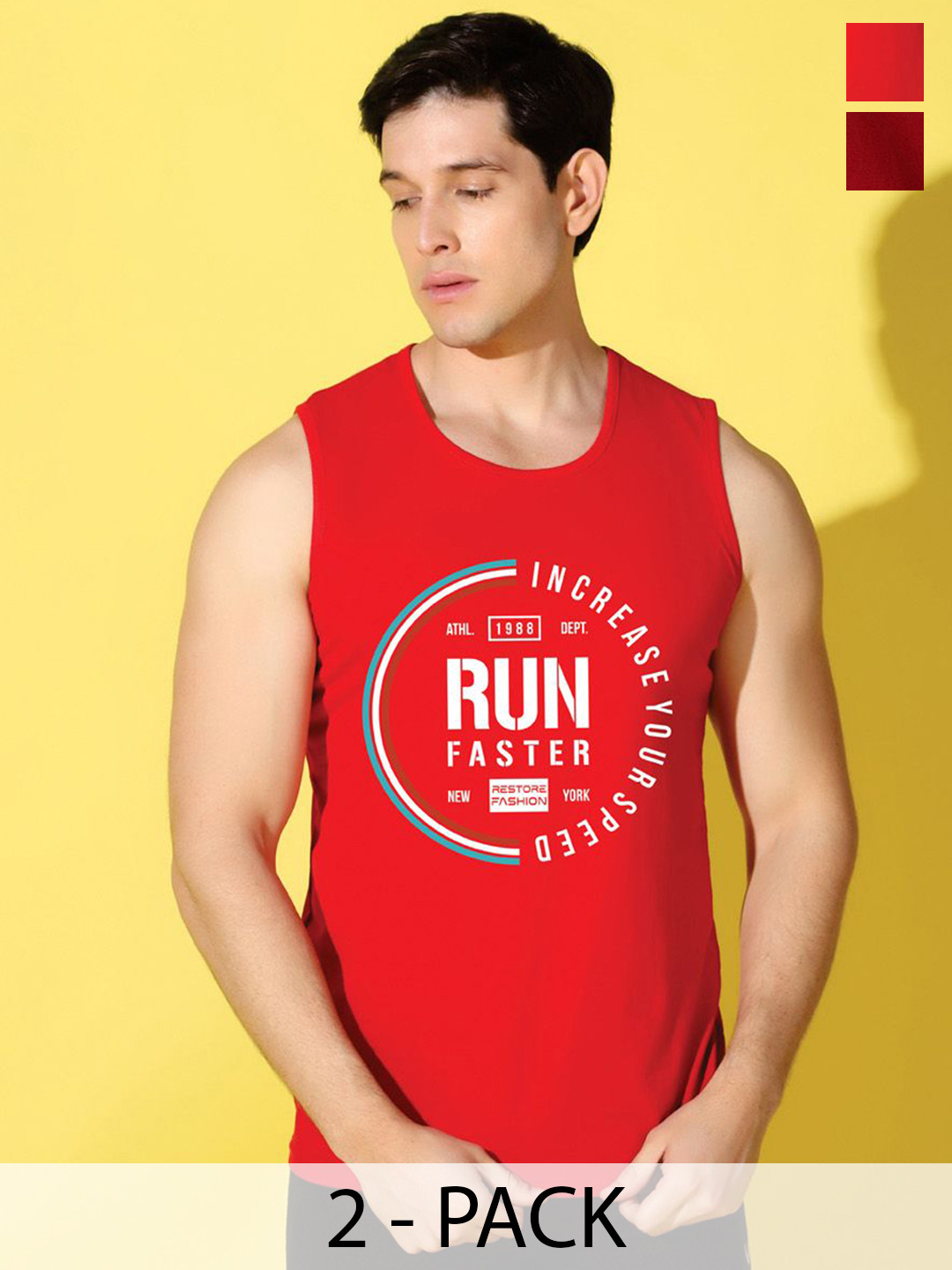 WOOSTRO Pack Of 2 Printed Combo Cotton Gym InnerwearVest VWS26(RUN RED)(RUN MAROON)