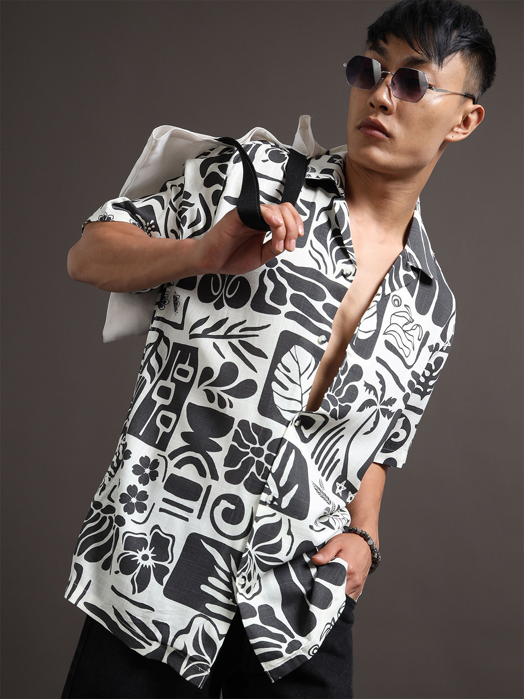 StitchX Men's Half Sleeve Printed Cuban Collar Shirt