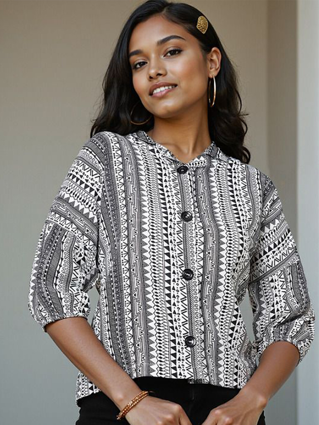 SZN Smart Boxy Printed Cutaway Collar Casual Shirt