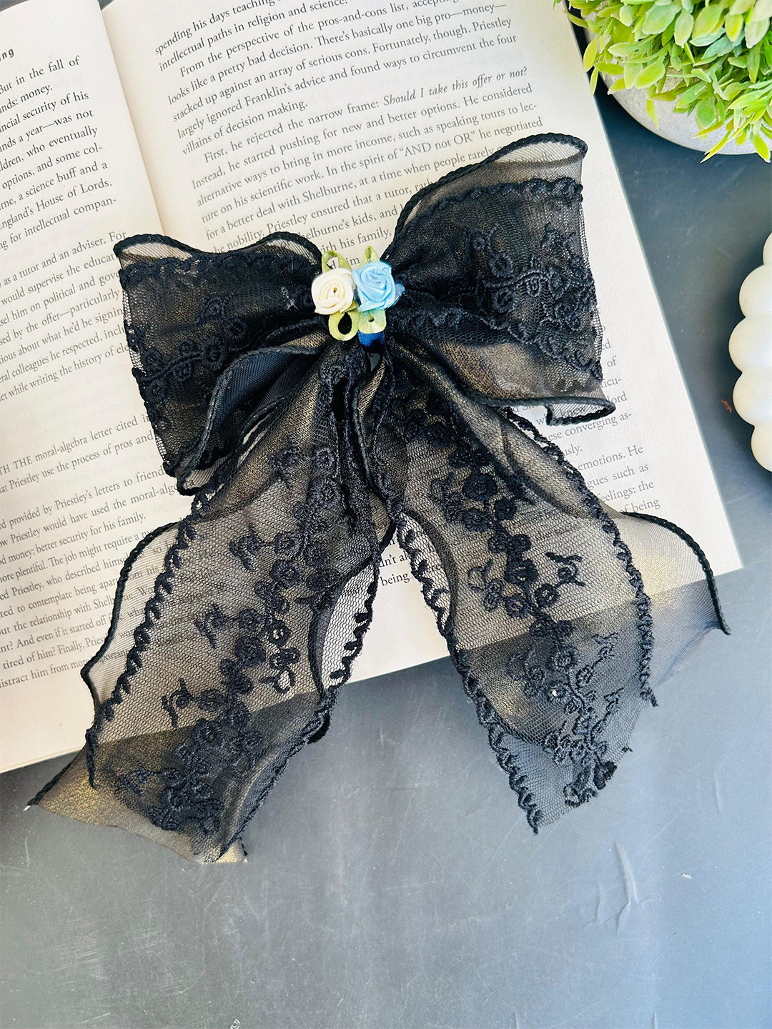 Radhya Accessories Women Lace  Flower Embroidery Tail Hair Bow Alligator Clip