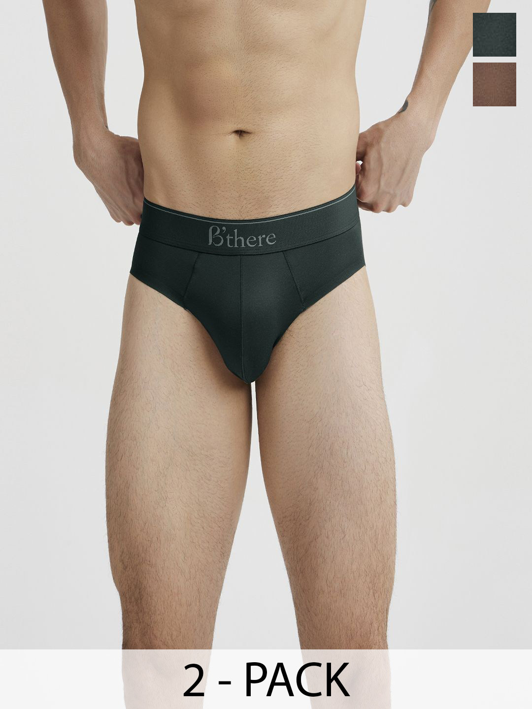 B'there Pack of 2 Seamless Modal Microfiber Brief U004_MBN_MDG