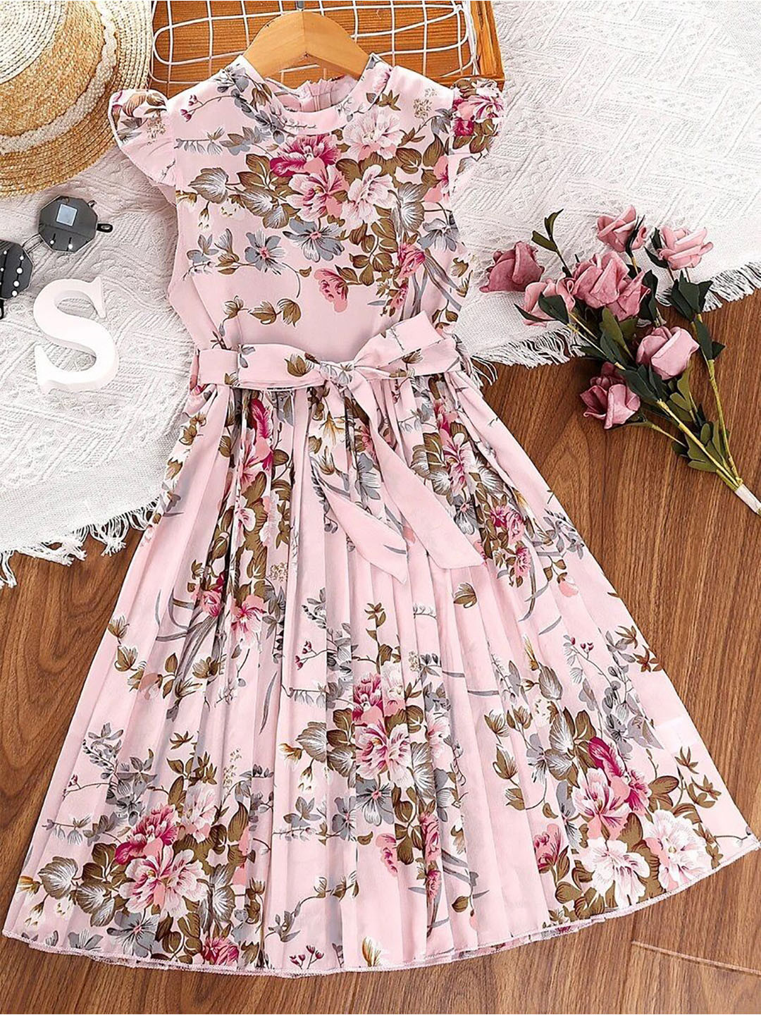 White World Girls Floral Printed Fit & Flare Midi Dress