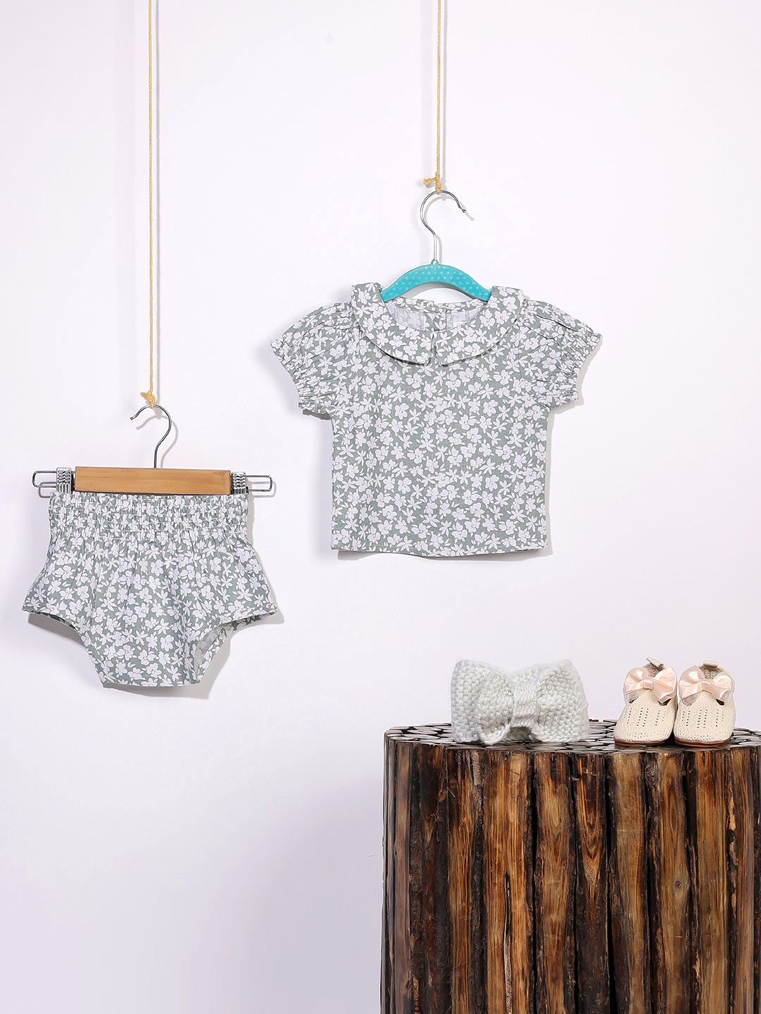 Piccolo Piglet Kids Printed Peter Pan Collar Pure Cotton Top With Shorts