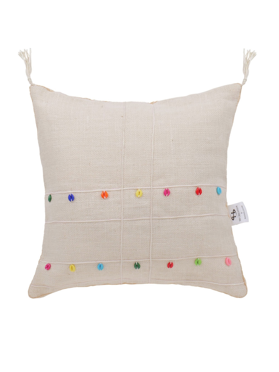 SH Creation and Handlooms White Jute Pre Filled Square Cushions