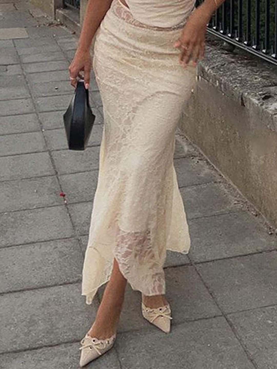 LULU & SKY Self-Design Irregular Lace Maxi Skirt