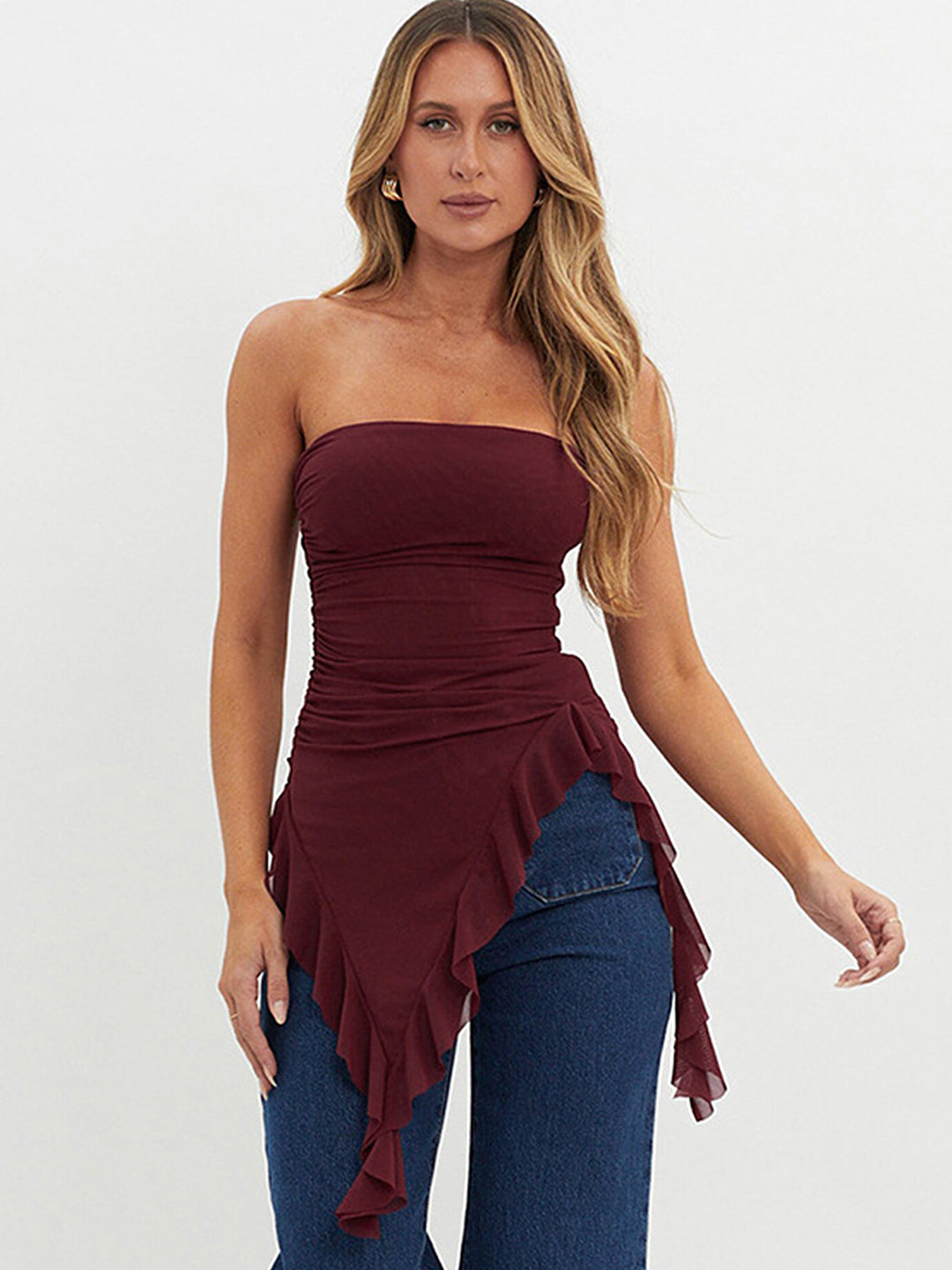 LULU & SKY Burgundy Strapless Tube Top