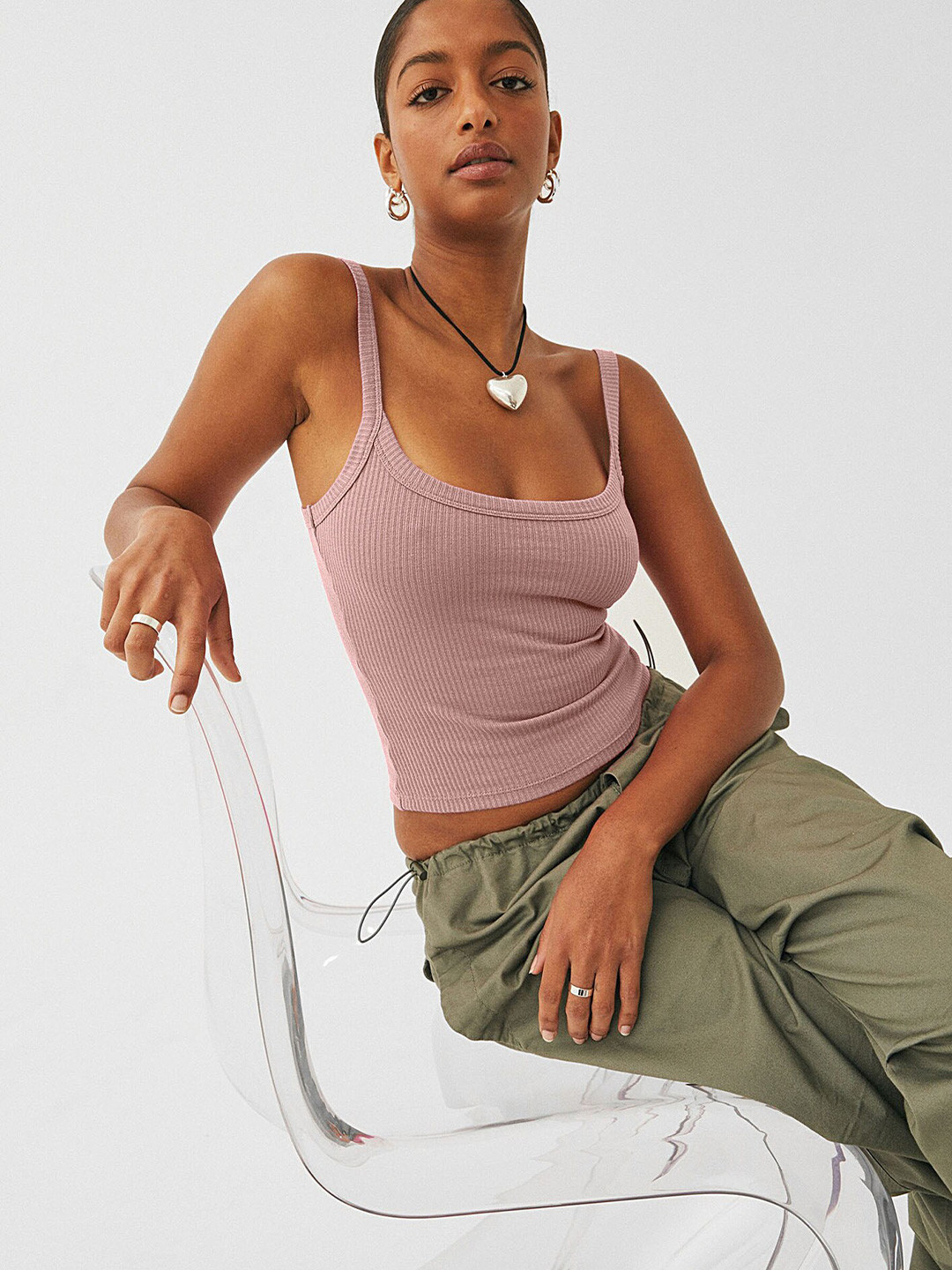 LULU & SKY Pink Ribbed Square Neck Tank Top