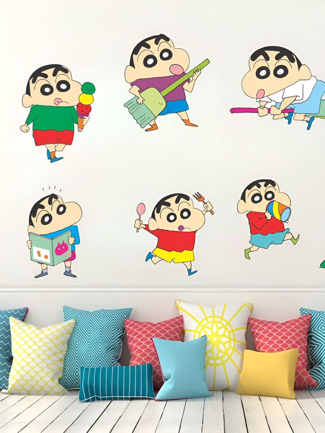 LANSTICK Red & Green Shinchan Printed Self-Adhesive WallStickers