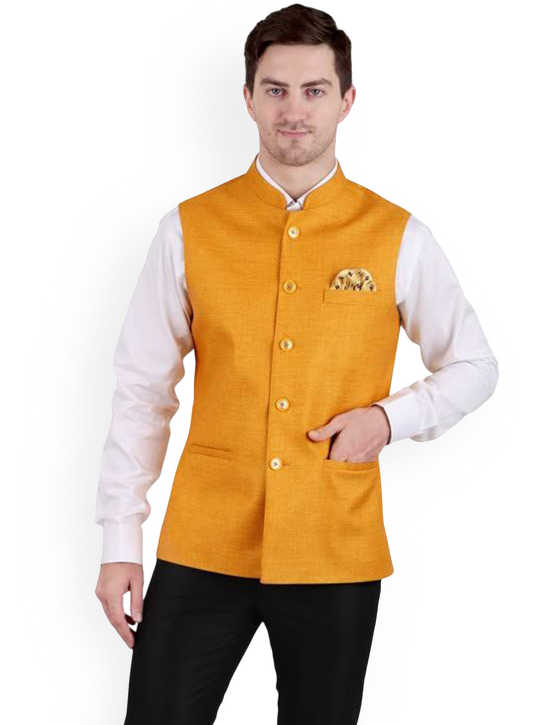 GRACYSHADE Mandarin Collar Jute Nehru Jacket