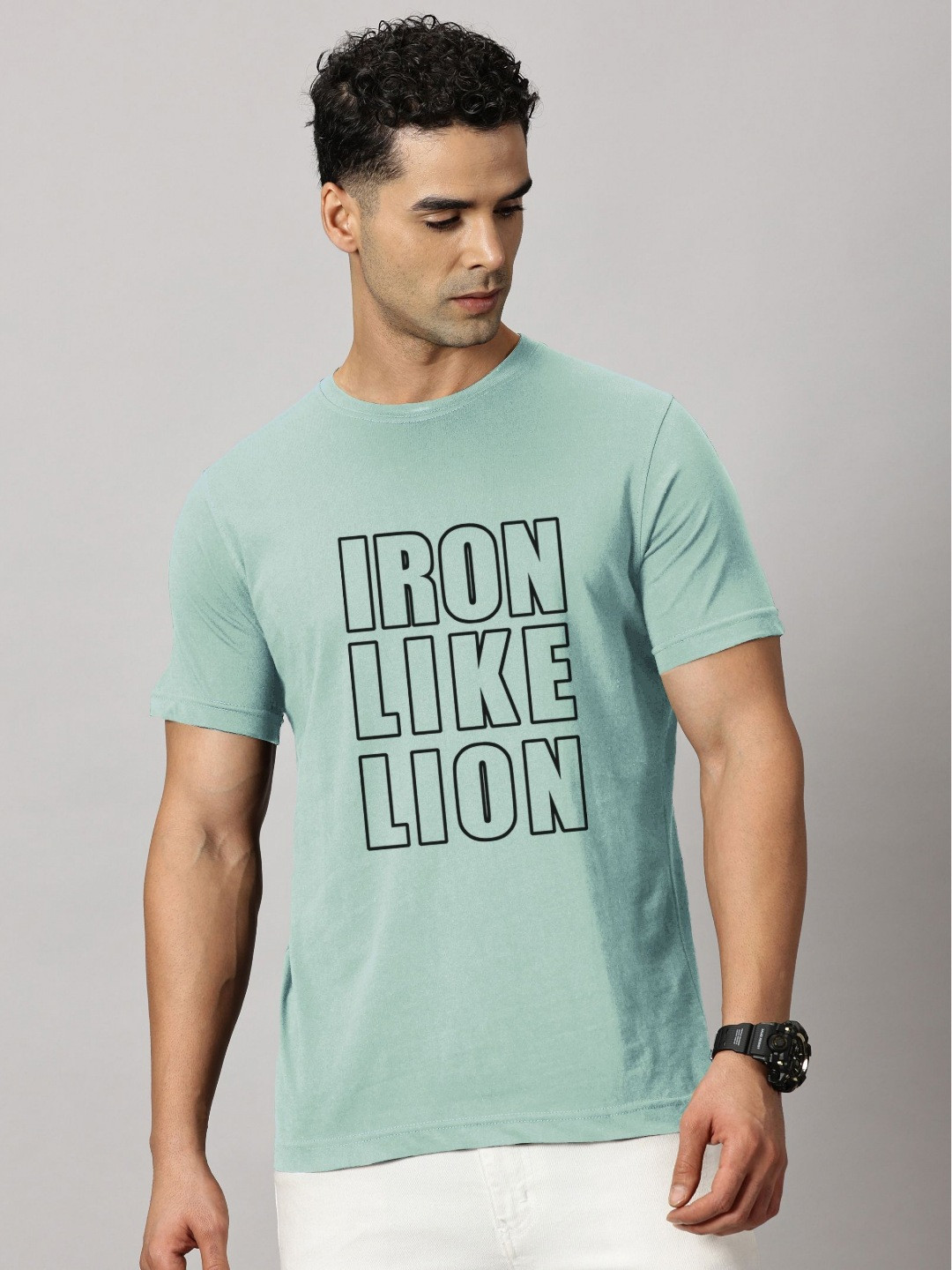 LEON Typography Printed Round Neck Cotton T-shirt