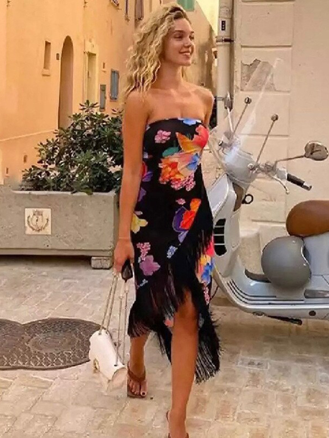 StyleCast Black Floral Print Strapless Bodycon Dress