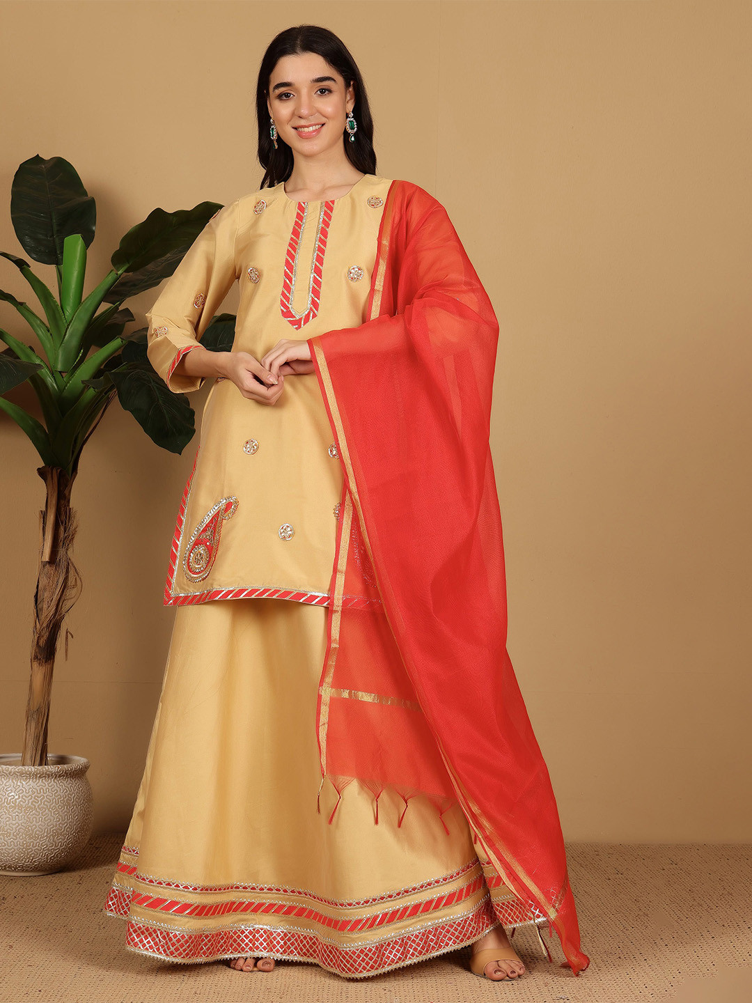 KAANCHIE NANGGIA Embroidered Ready to Wear Raw Silk Lehenga & Blouse With Dupatta