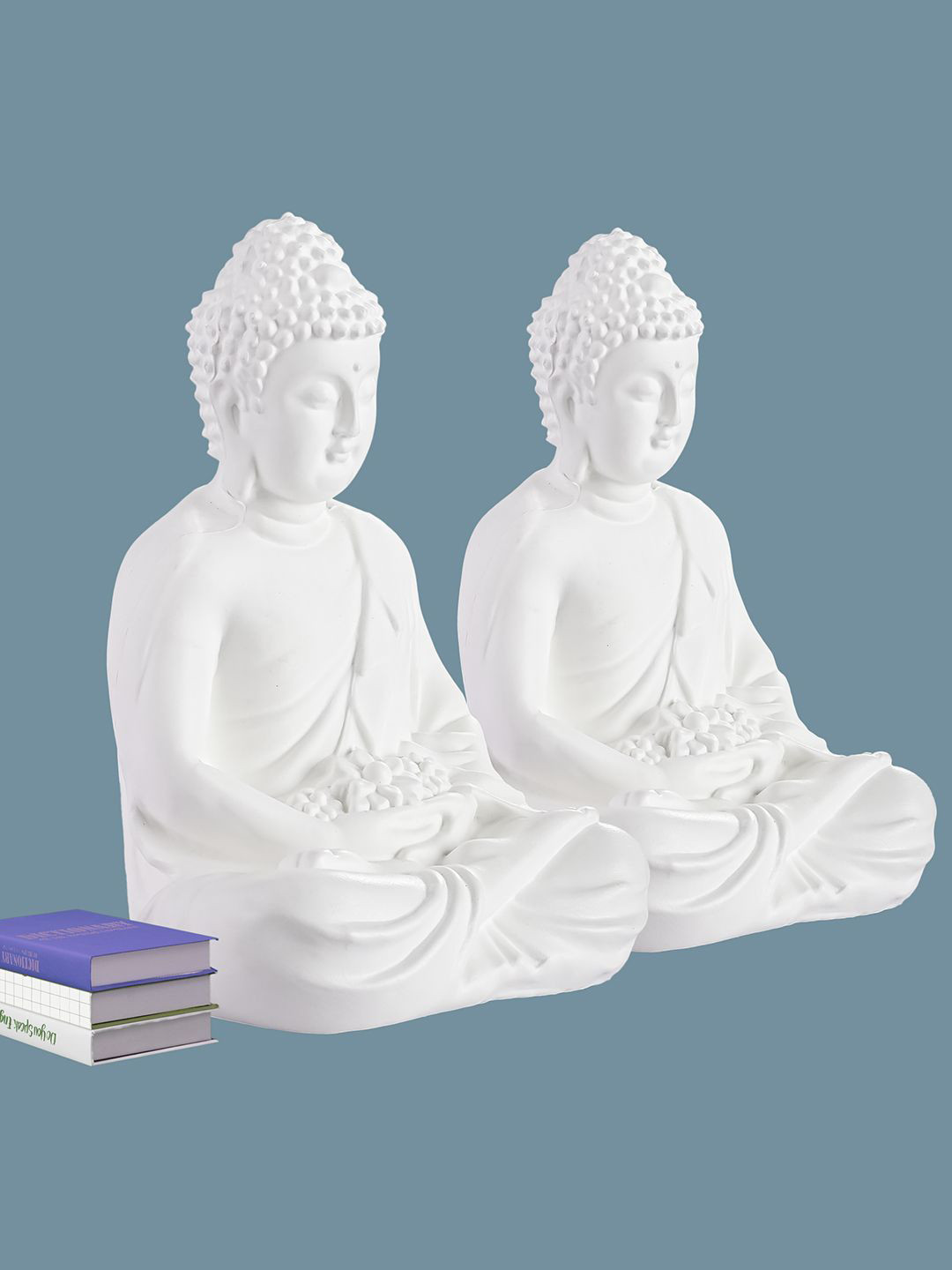 Kuber Industries Lord Buddha White Polyresin Matte Prayer Room Set of 2 Medium Showpieces - 12.6 Inches