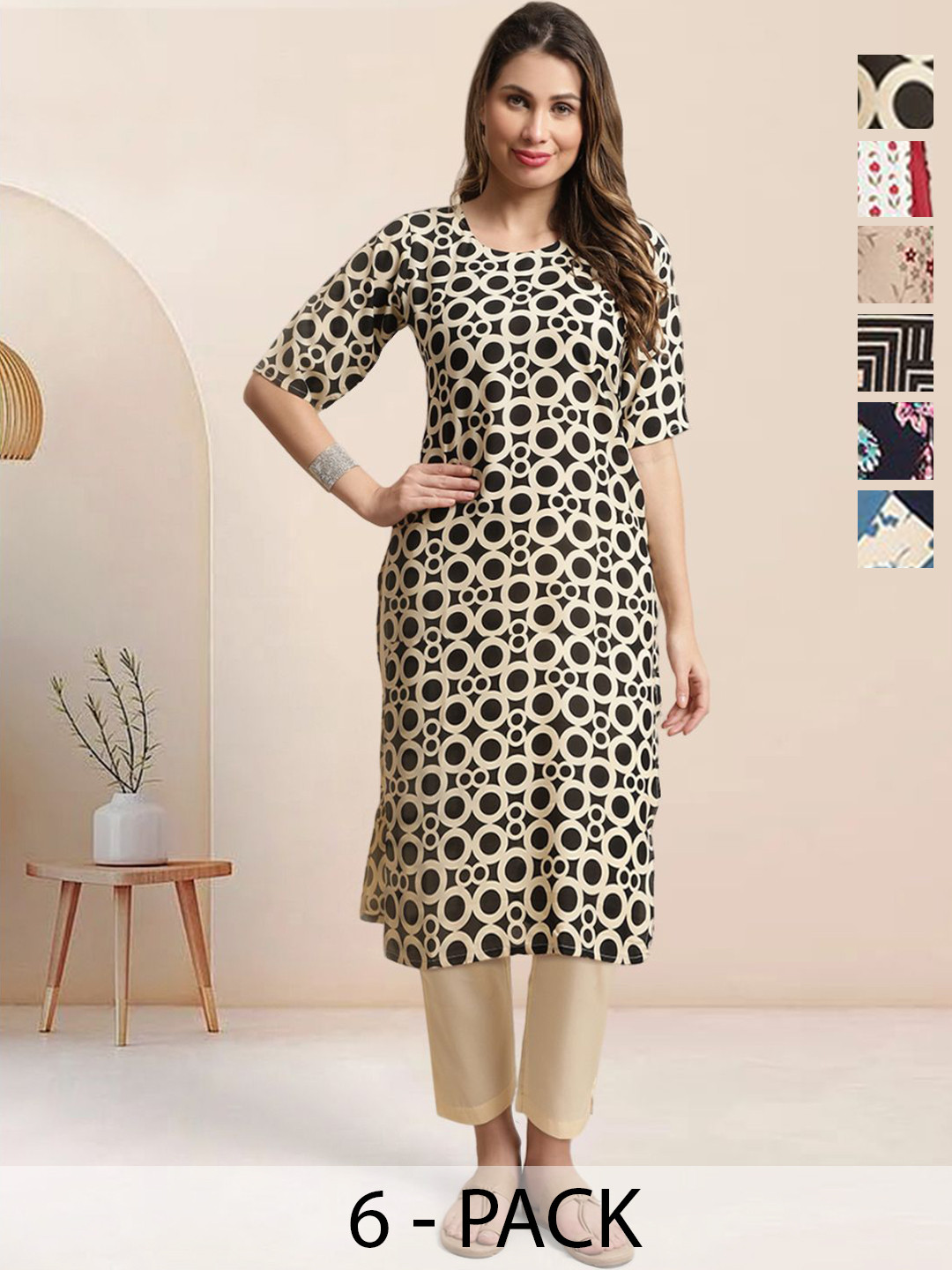 7Threads Women pack of 6 Polka Dots kurta