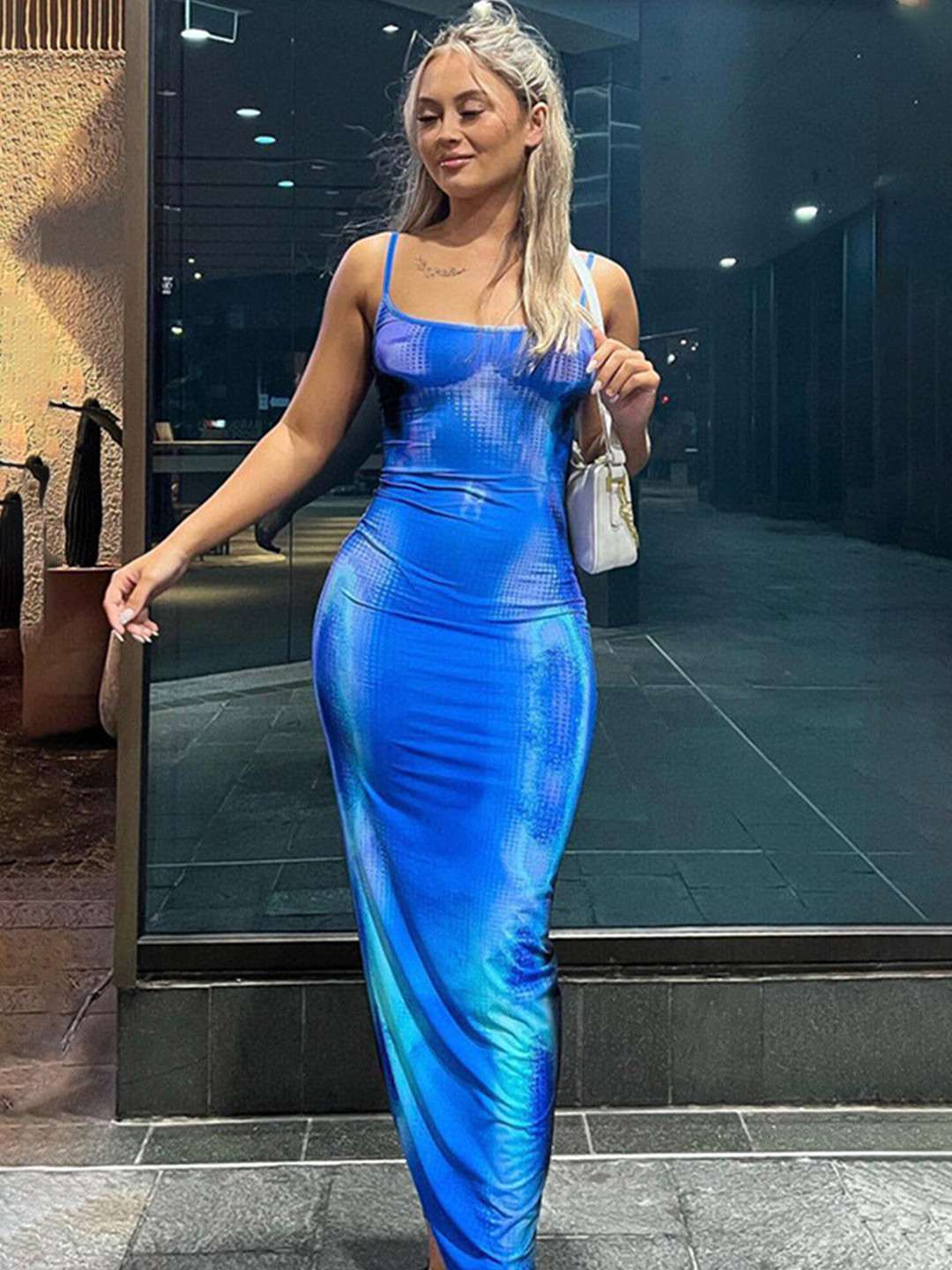 LULU & SKY Blue Solid Sleeveless Maxi Dress